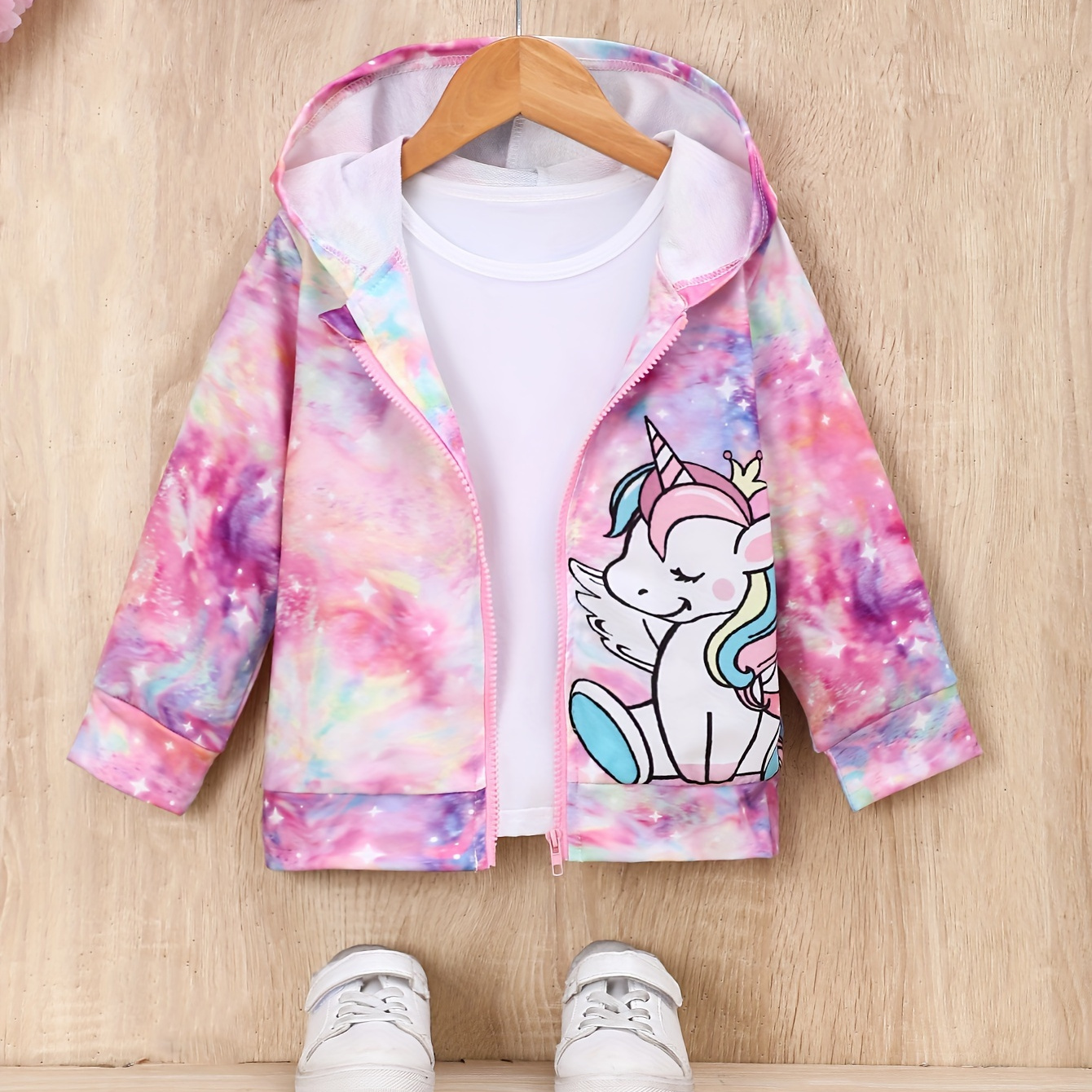 

Girls Cute Gradient Allover Zip-up Jackets Casual Loose Hooded Zipper Jacket For Spring/fall