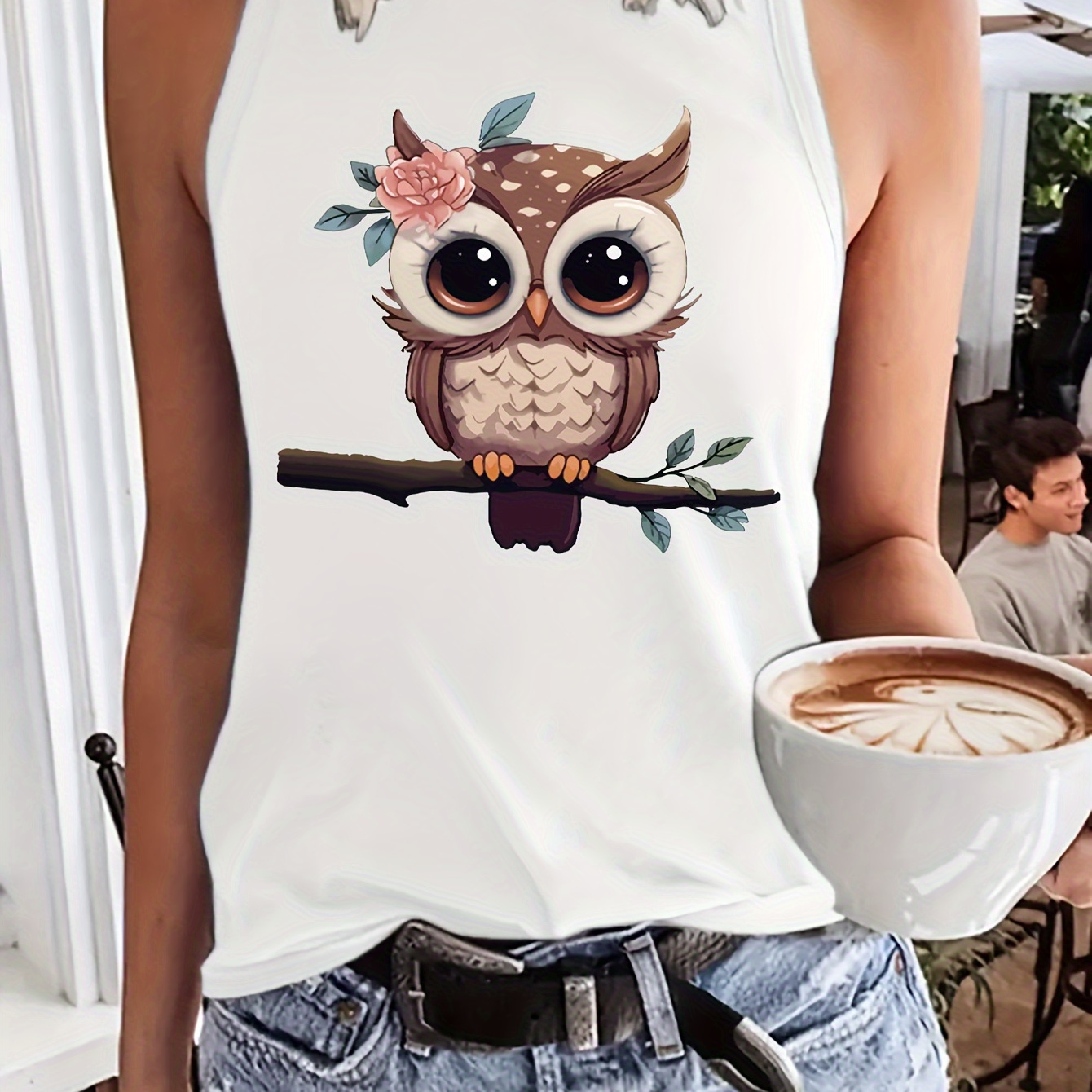 

Owl Print Tank Top, Sleeveless Casual Top For Summer & Spring, Women's Clothing