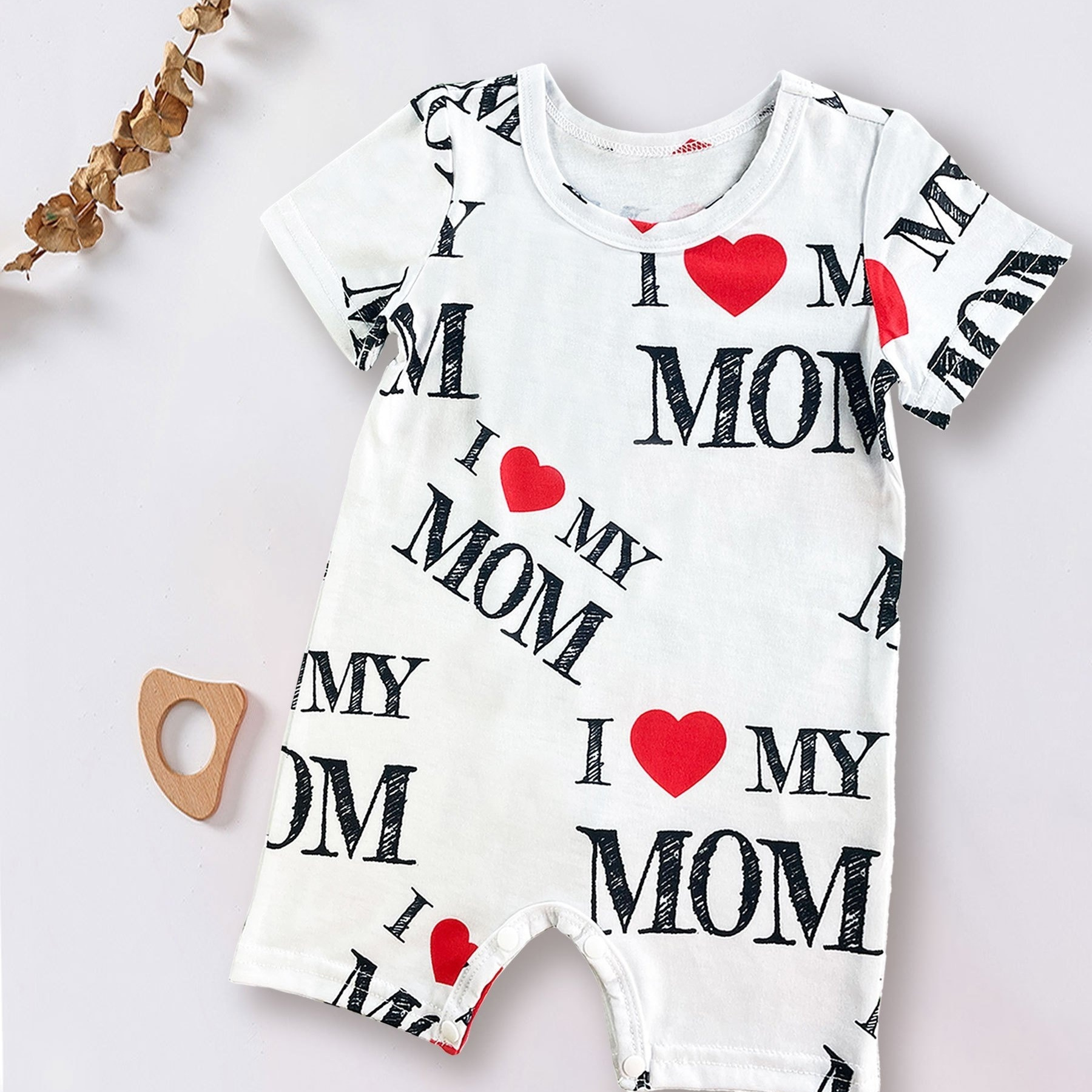 

Baby Boys Casual Bodysuit With "i Love My Mom" Letter Print, Newborn Cute Short Sleeve Romper Jumpsuit Clothes