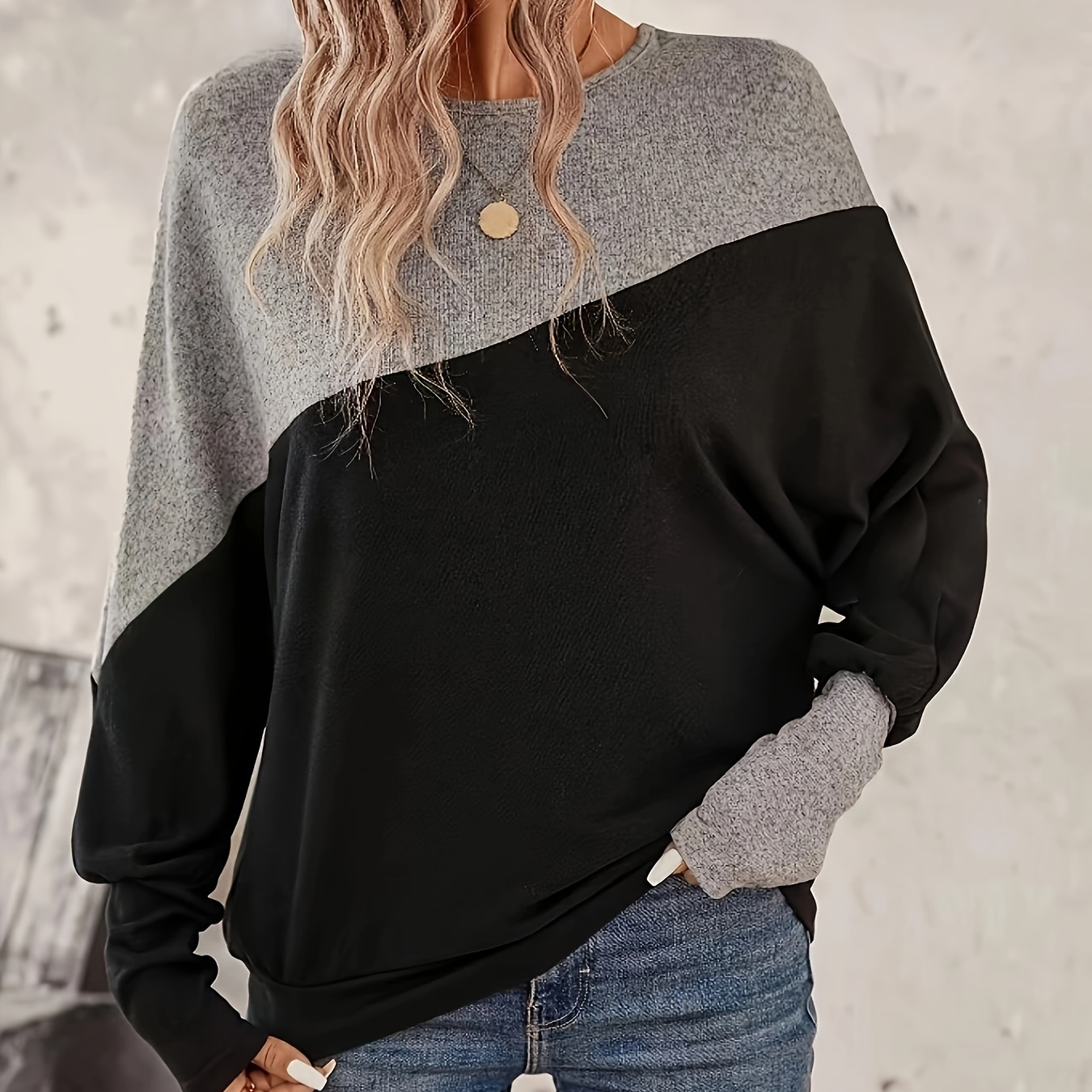 

1pc Sweatshirt, Long Pullover, Knit , /fall Top