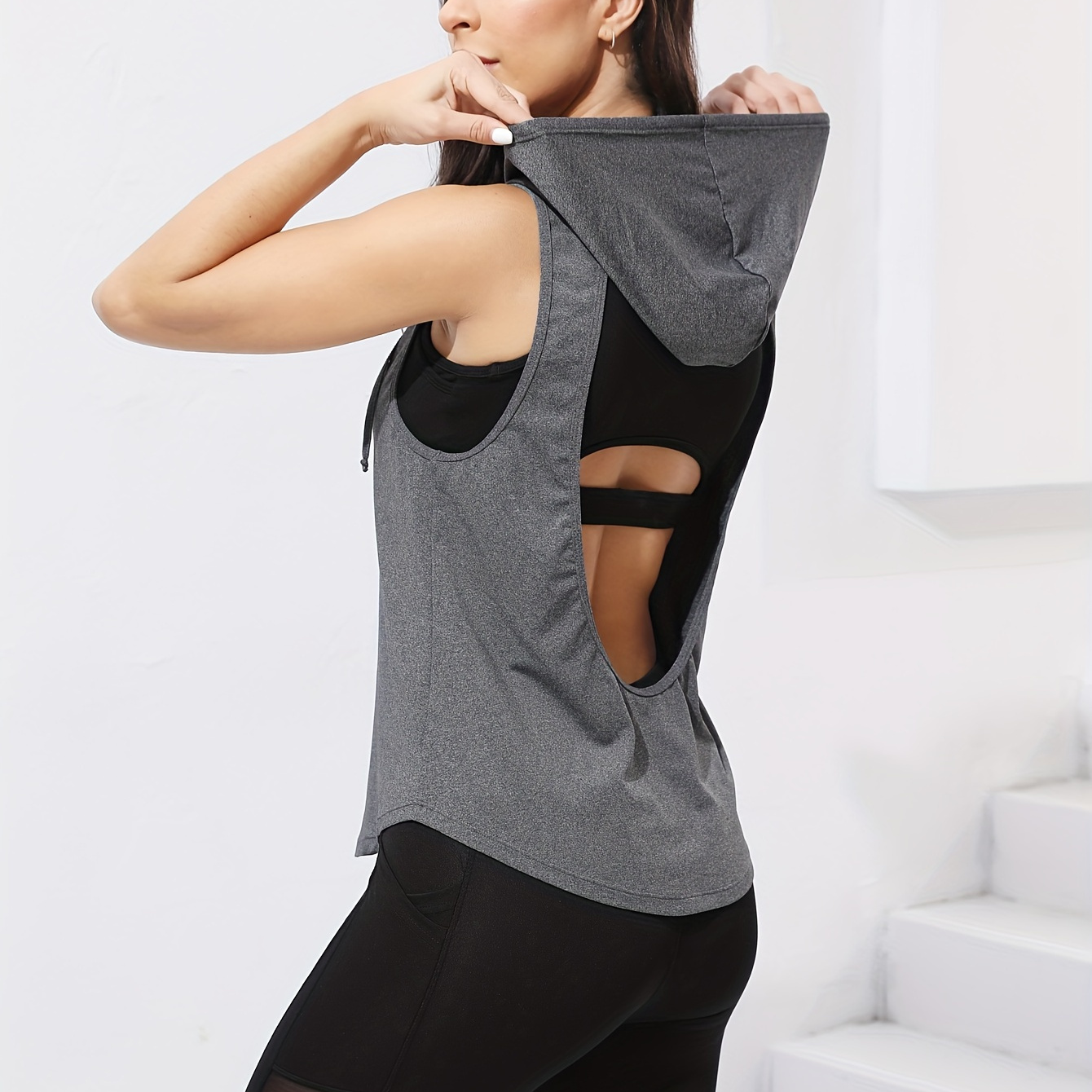 

Women's Activewear Tank Top, Sleeveless Hoodie Sports Vest, Quick-dry Fabric, Open Back Design, Gym Yoga Fitness Wear, Available In Multiple Sizes
