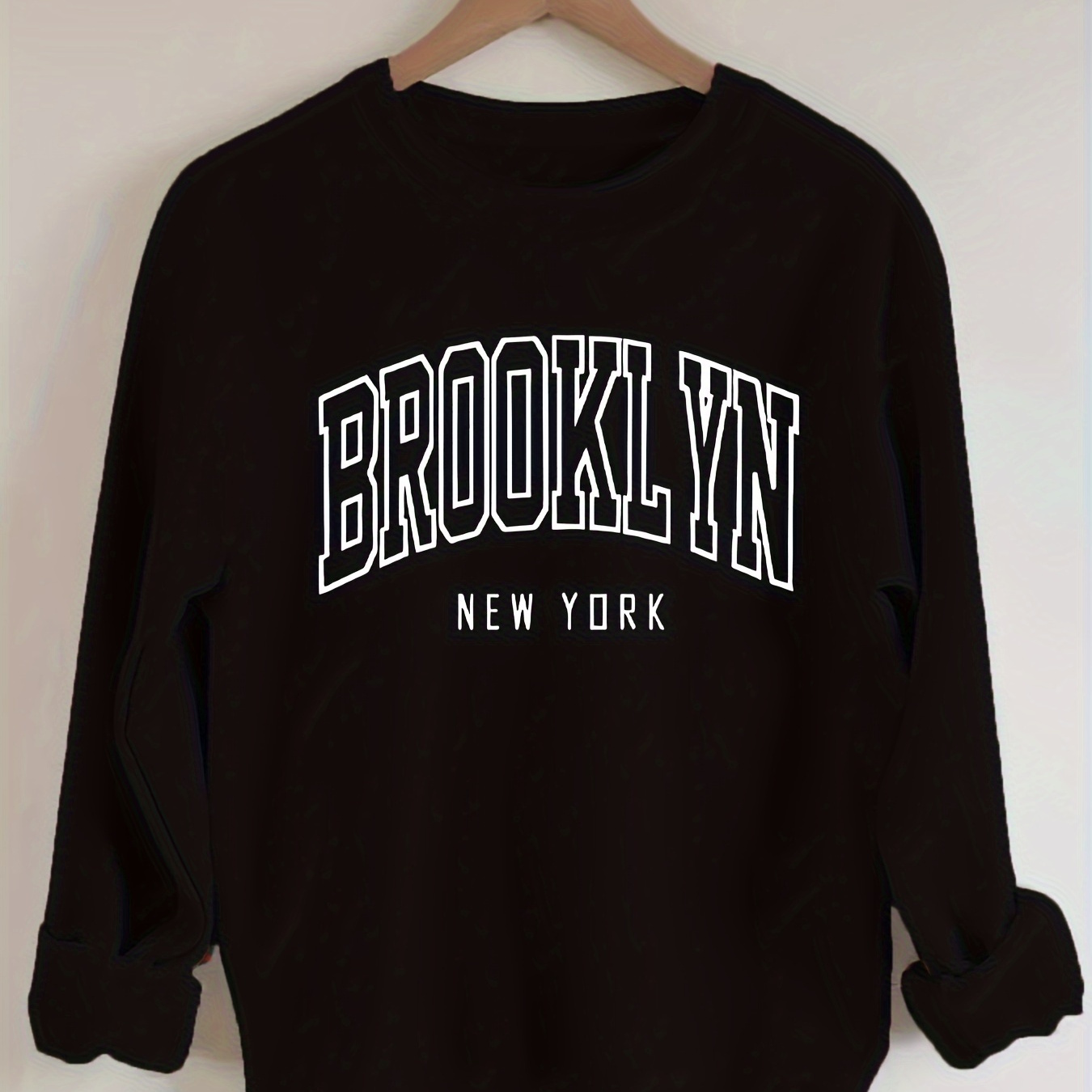 

Sweat-shirt à imprimé BROOKLYN grande taille, sweat-shirt décontracté à col rond à manches longues, vêtements grande taille pour femmes