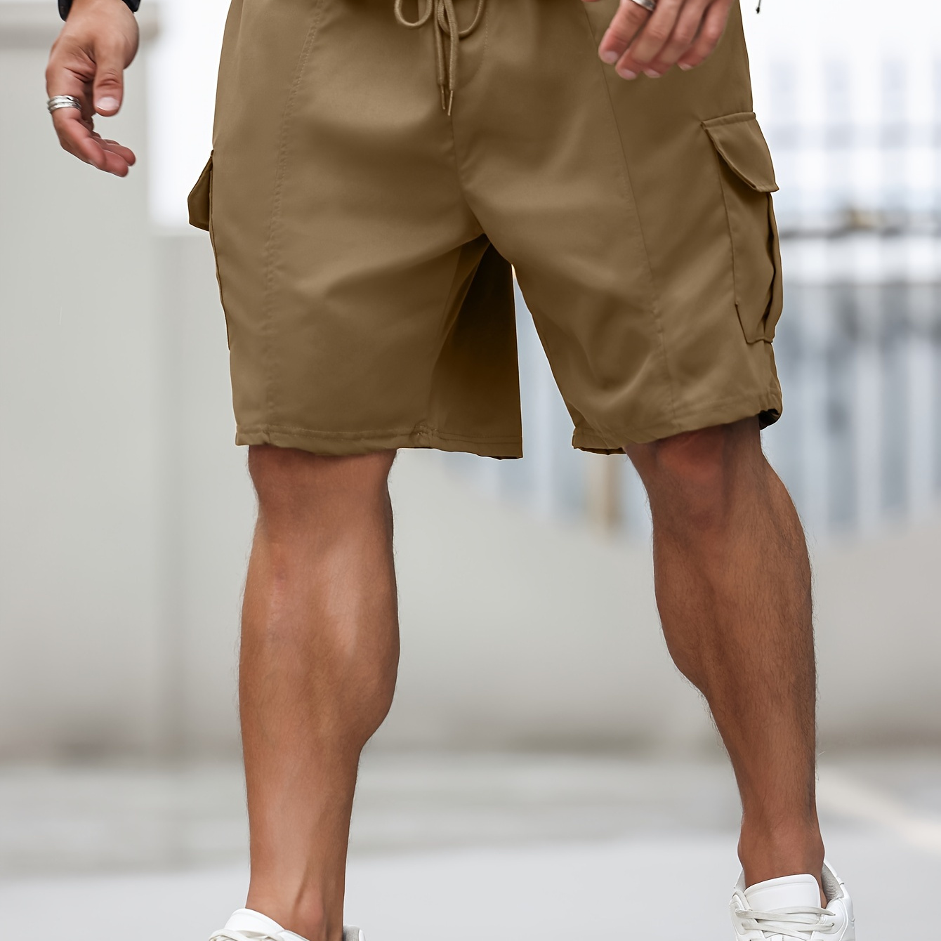 

Plus Size Men's Solid Cargo Shorts, Leisure Shorts For Summer Outdoor