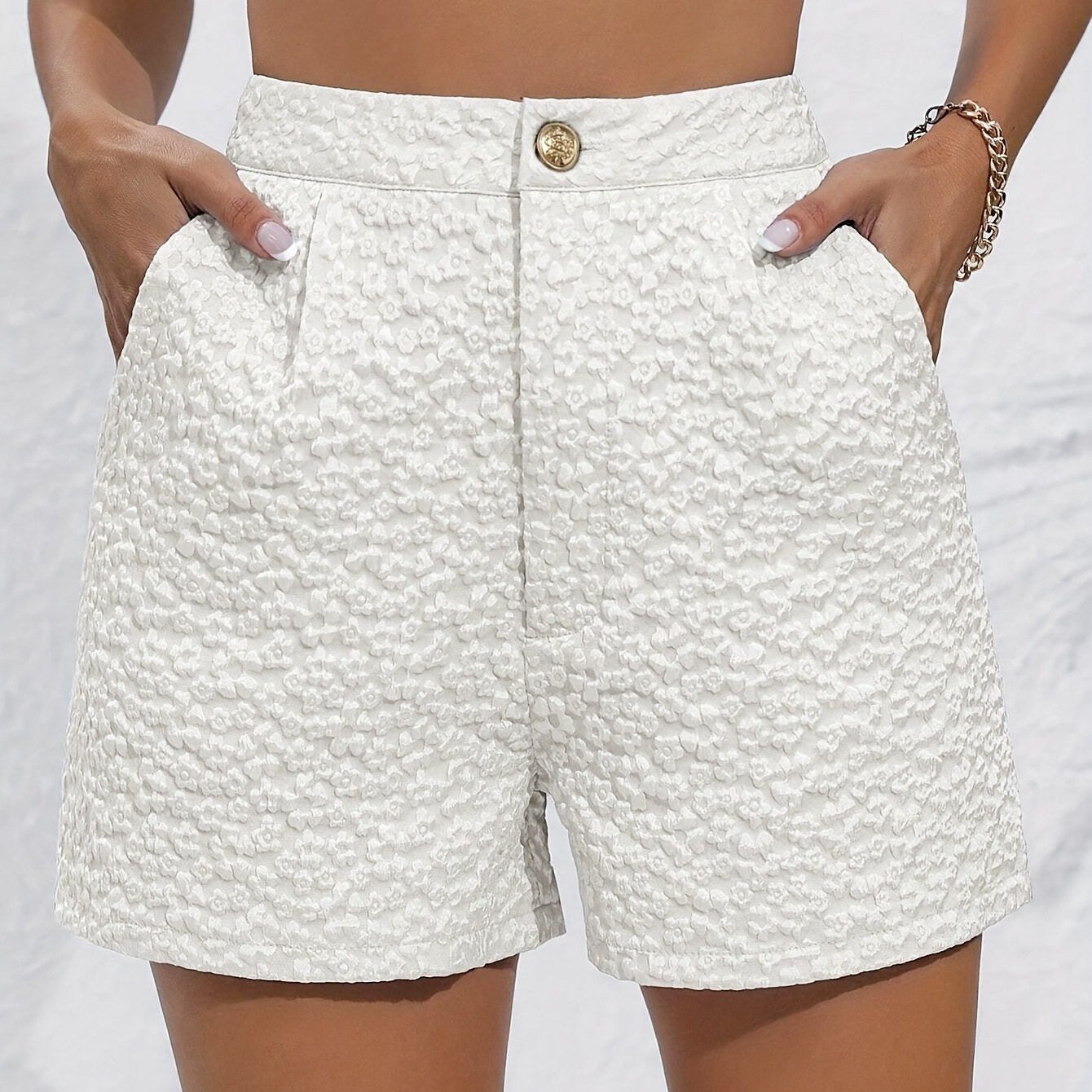 

Floral Print High Waist Shorts, Elegant Button Front Loose Shorts For , Women's Clothing