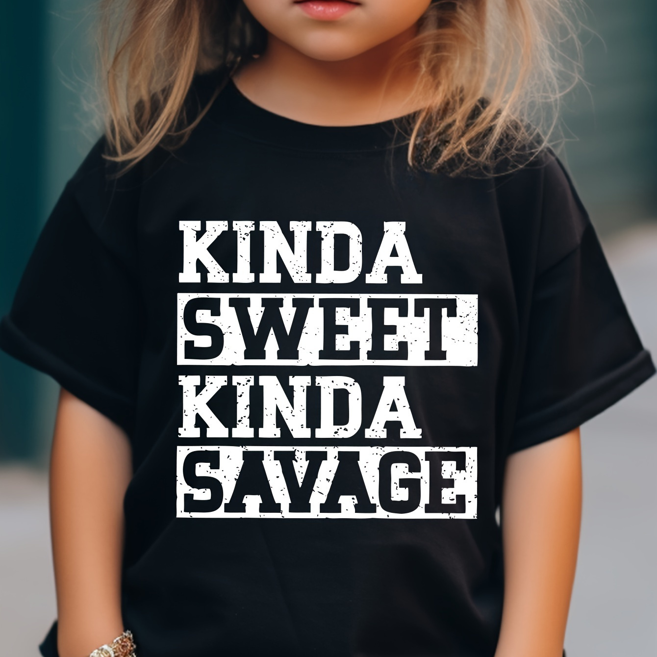 

Toddle Girls Sweet Savage Print Short Sleeve T-shirt, Crew Neck Tees For Summer Gift Outdoor