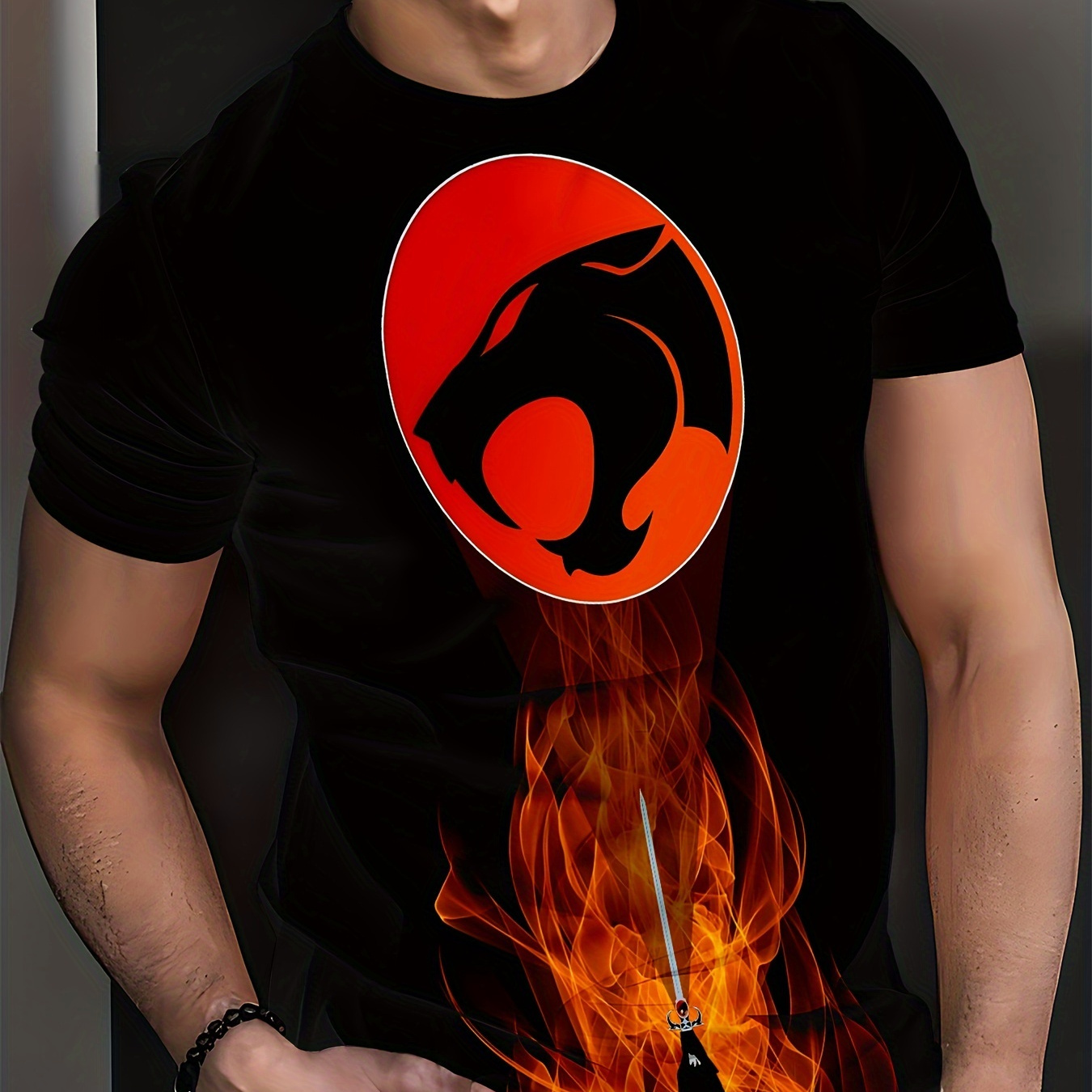 

Men's Flame Graphic T-shirt - Short Sleeve, Black With Orange & Print, , Machine Washable Polyester , Casual Wear | Design Shirt | Shirt