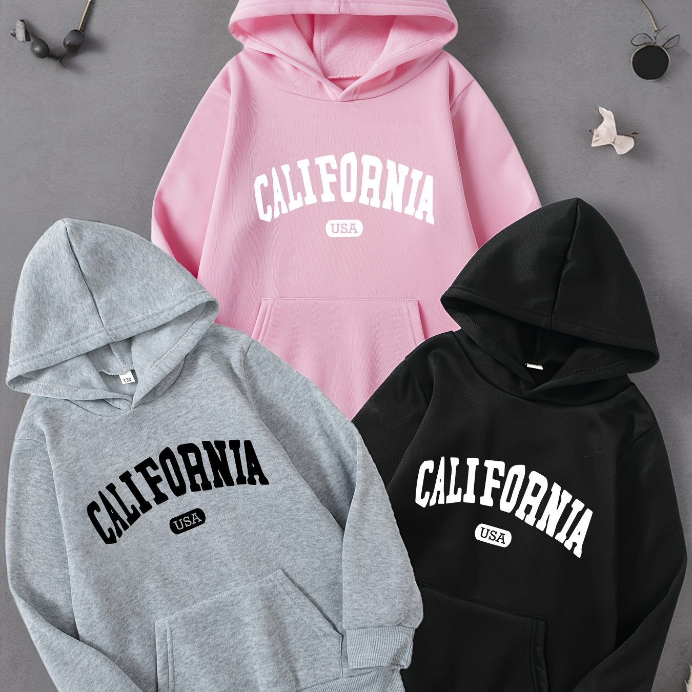 

3pcs, California Print Hooded Sweatshirt For Girls, Casual Hoodie