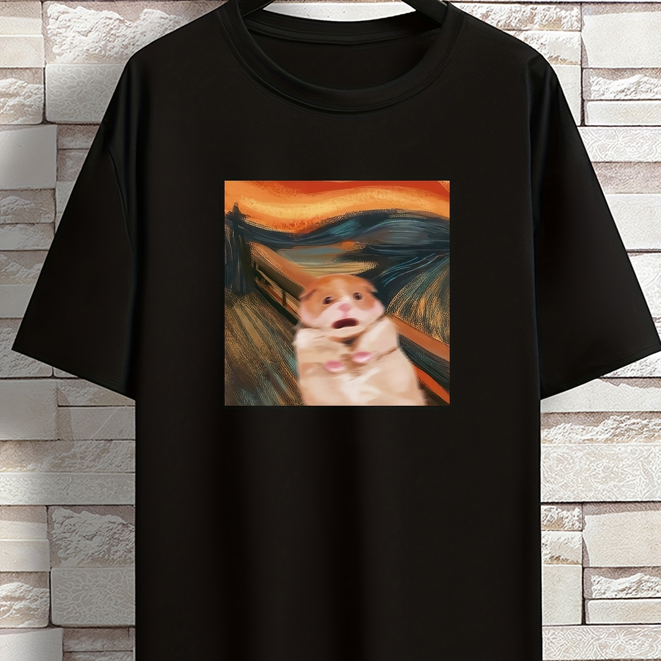 

Tees For Men, Funny Hamster In The Scream Painting Print T Shirt, Casual Short Sleeve Crew Neck Tshirt For Summer Spring Fall, Graphic Tees For Men, Tops As Gifts