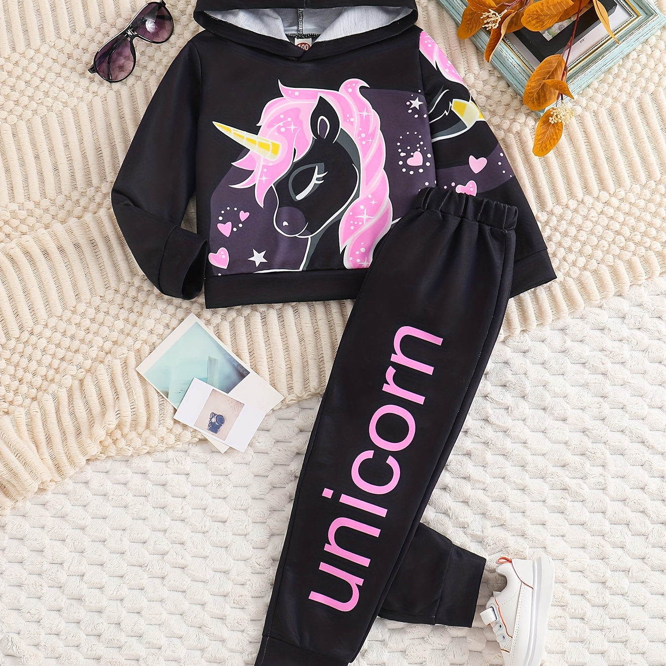 

Girl's Unicorn Pattern Outfit 2pcs, Hoodie & Jogger Pants Set, Toddler Kid's Clothes For Spring Fall