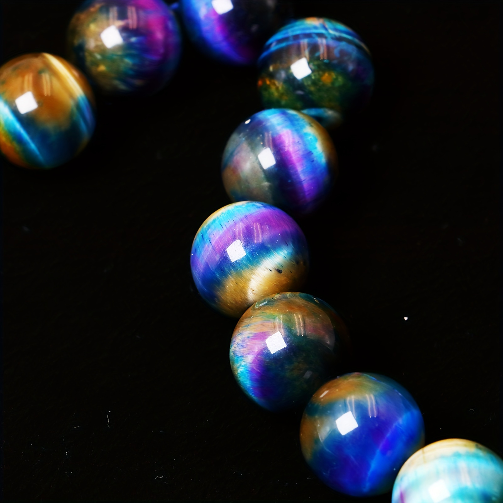 Natural Gorgeous Round Galaxy Tiger Eye Stone Beads For - Temu