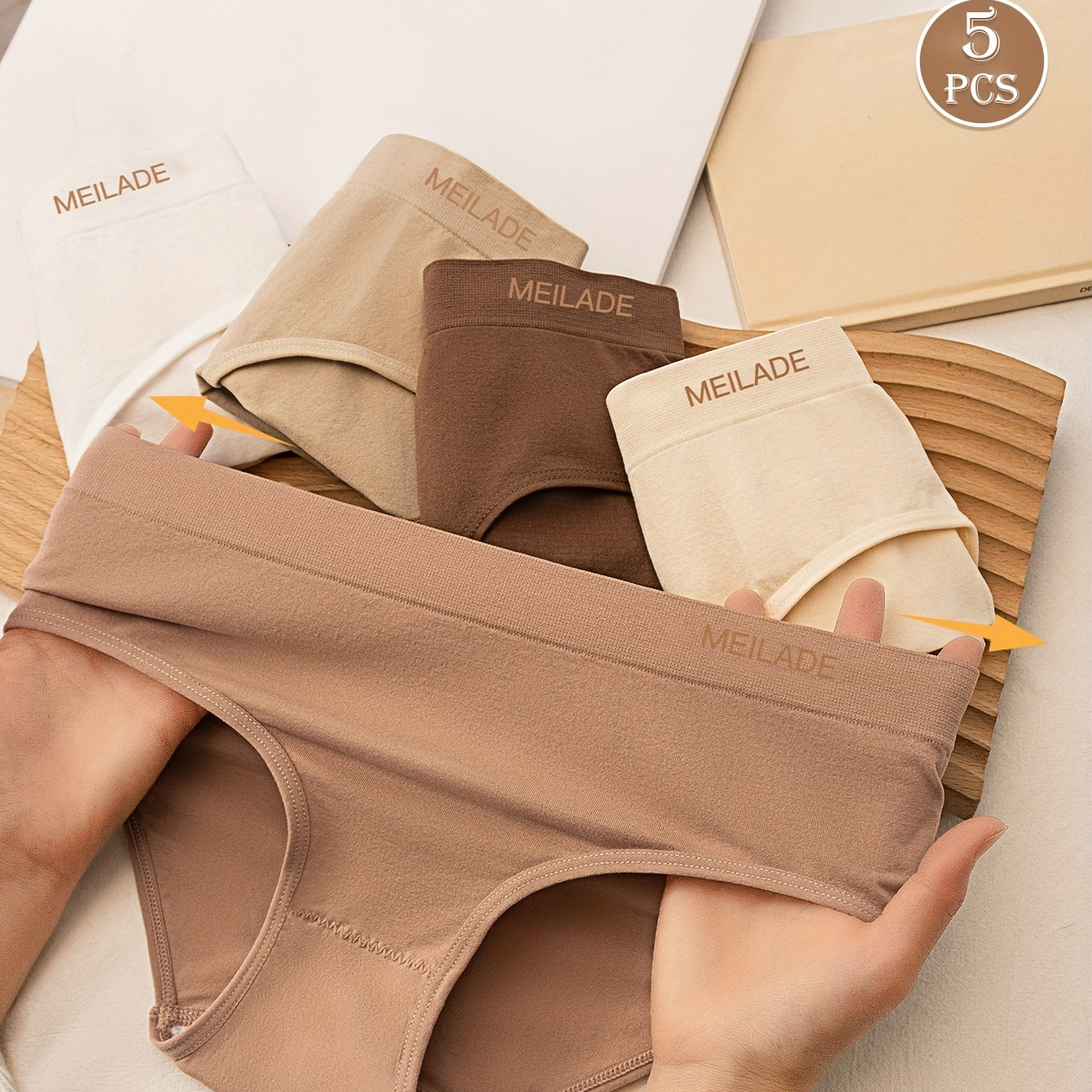 Conjunto de 5 bragas sin costuras de tiro medio en colores Maillard, diseñadas para mujeres.