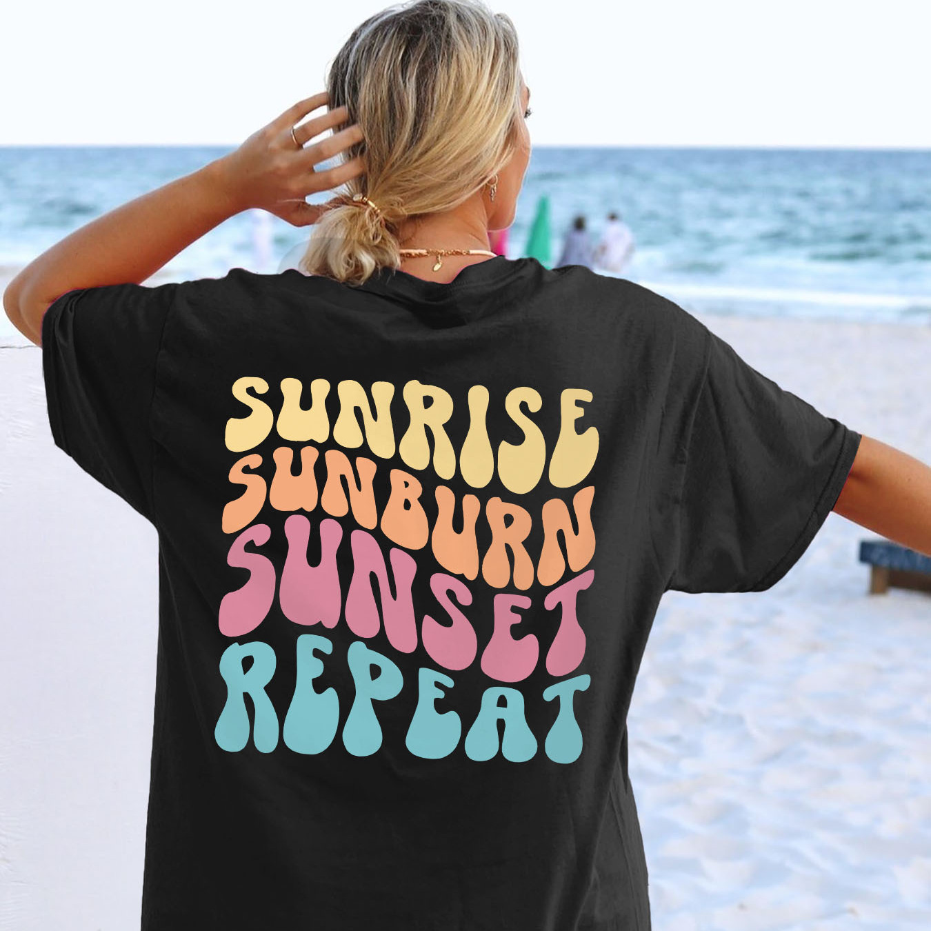 

Sun Print Crew Neck Tee Dress, Casual Short Sleeve Dress For Spring & Summer, Women's Clothing