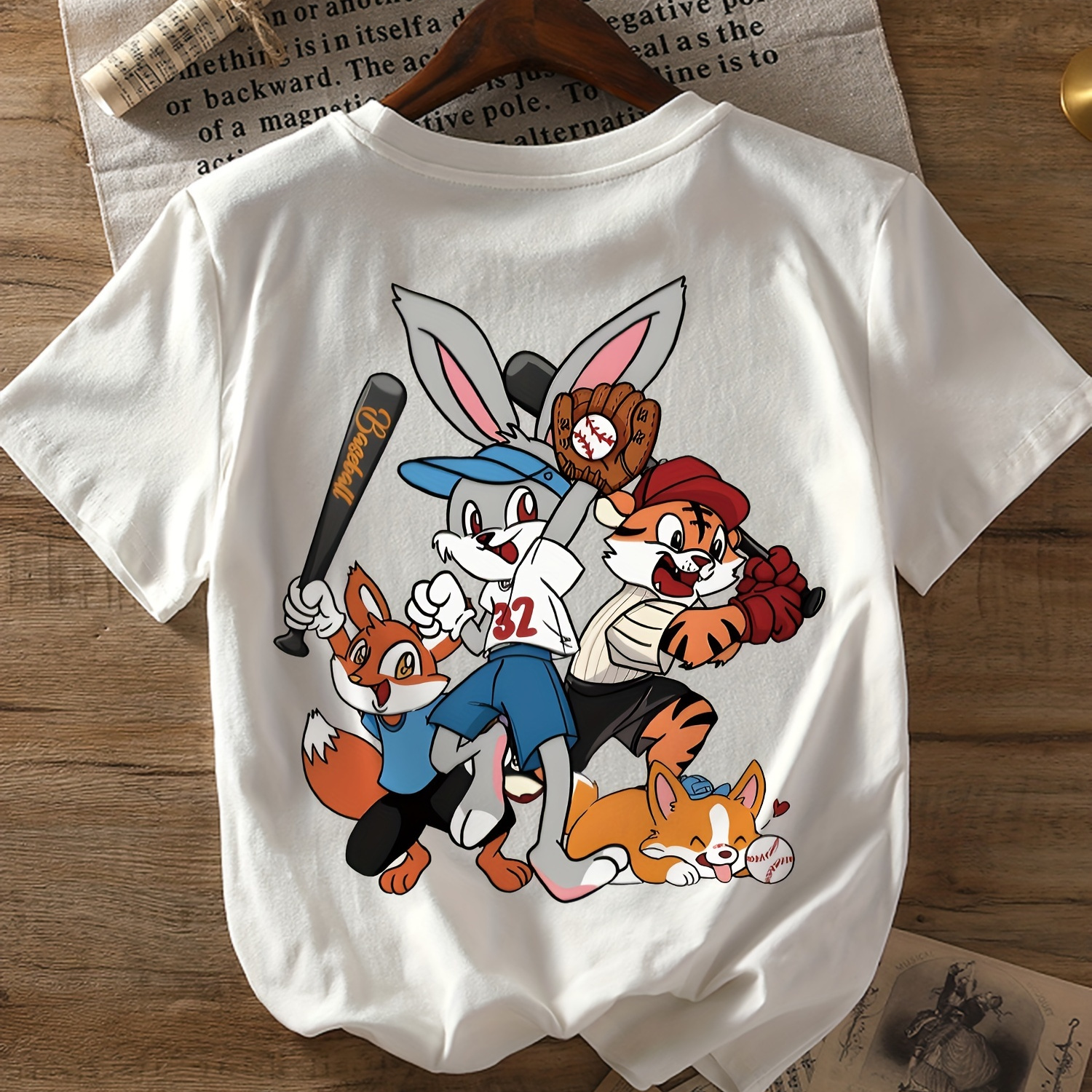 

Cartoon Print T-shirt, Short Sleeve Crew Neck Casual Top For Summer & Spring, Women's Clothing