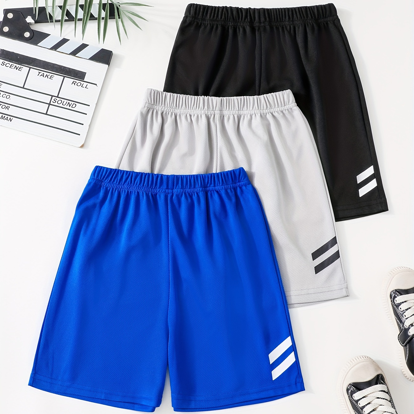 

3pcs Boys Trendy Striped Comfortable Creative Shorts, Casual Shorts For Summer Outdoor