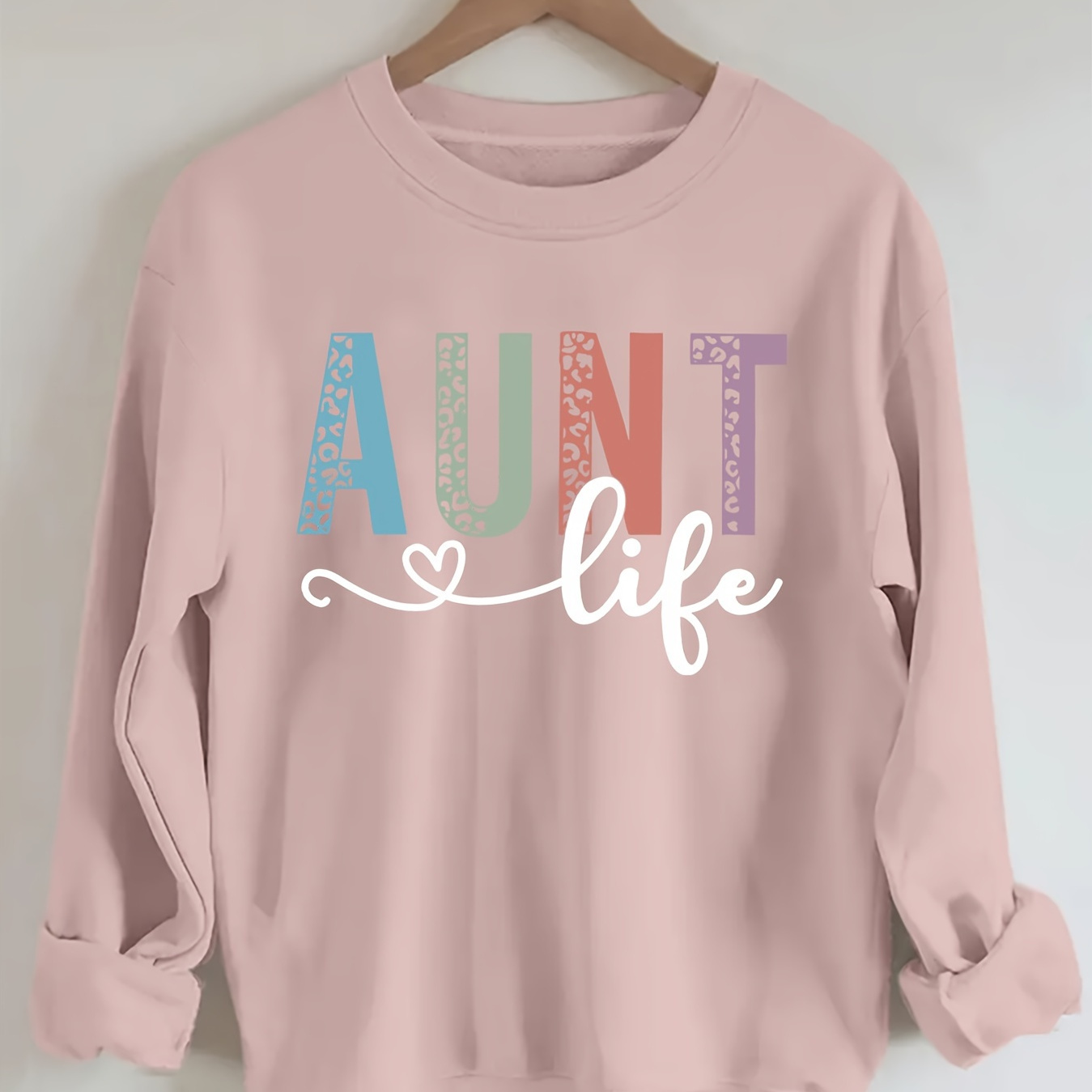 

Plus Size Letter Aunt Print Sweatshirt, Casual Long Sleeve Crew Neck Sweatshirt, Women's Plus Size Clothing