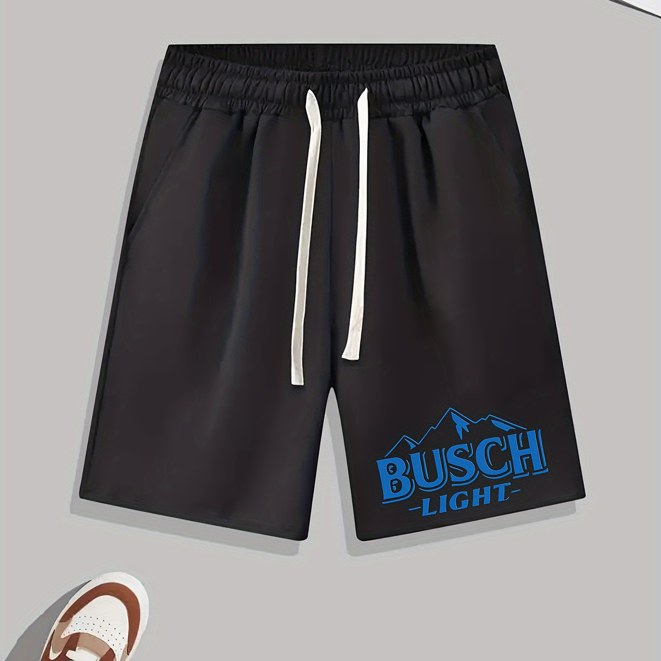

Men's Casual Athletic Shorts With Logo - Elastic Waistband, Digital Print, Machine Washable