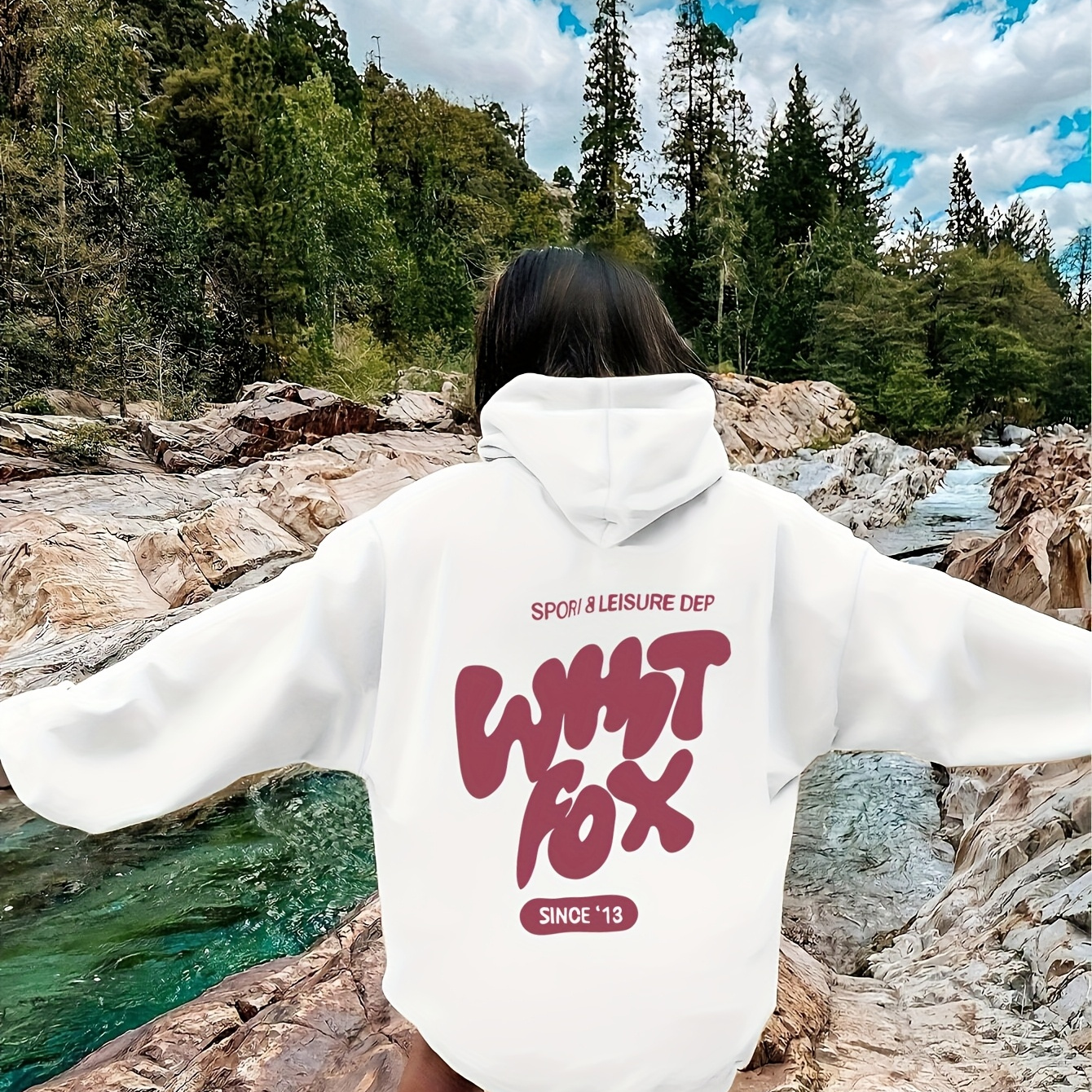 

[lightweight Design] Women's "what Fox" Graphic White Hoodie - Casual Polyester Pullover With Drawstring, Geometric & Letter Design, Machine Washable, Fall/spring