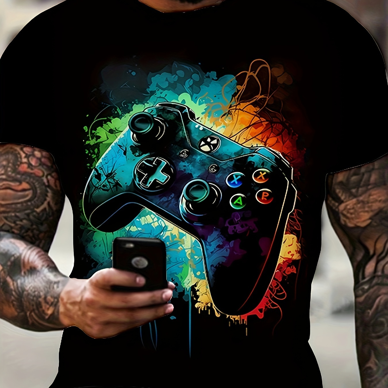 

Plus Size Men's Game Handle Graphic Print T-shirt, Cool Tees For Summer
