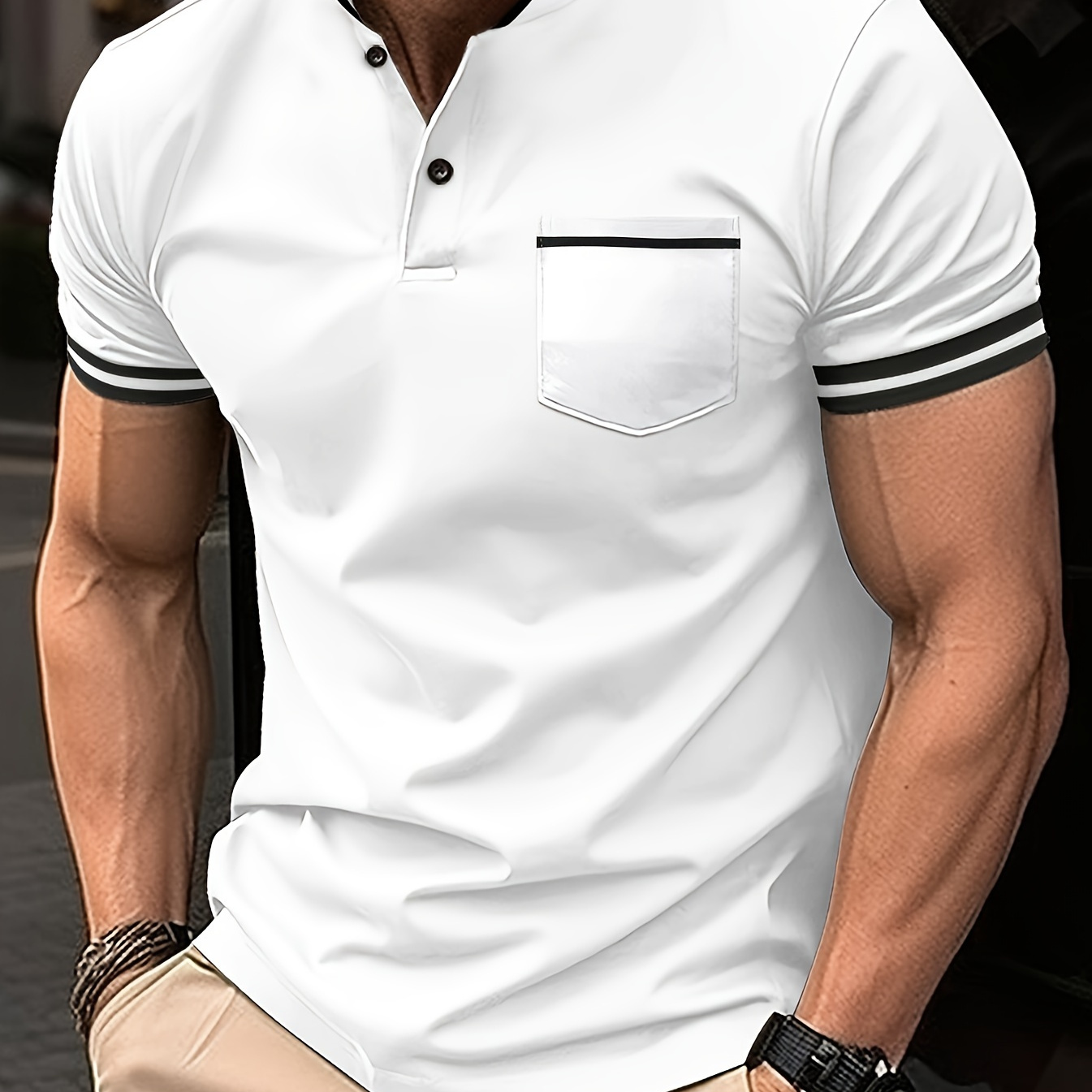 

Men's Casual Solid Color Stand Collar 1/4 Button Short Sleeve Shirt For Men's Fitness Training