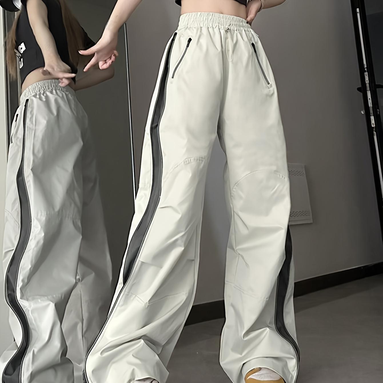 

Color Block Cargo Pants, Casual Slant Pocket Drawstring Waist Cargo Pants, Women's Clothing