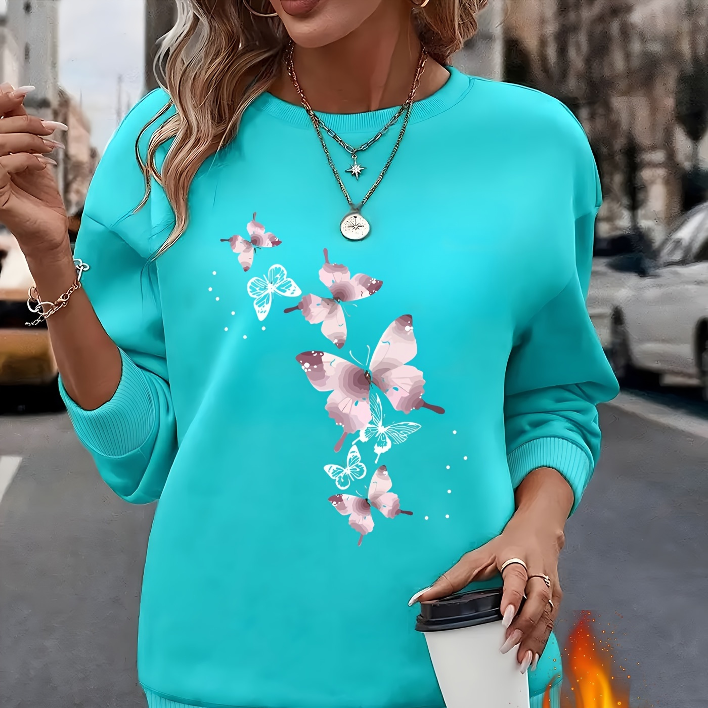 

Sweatshirt, Fleece-lined Long Pullover, Pattern,