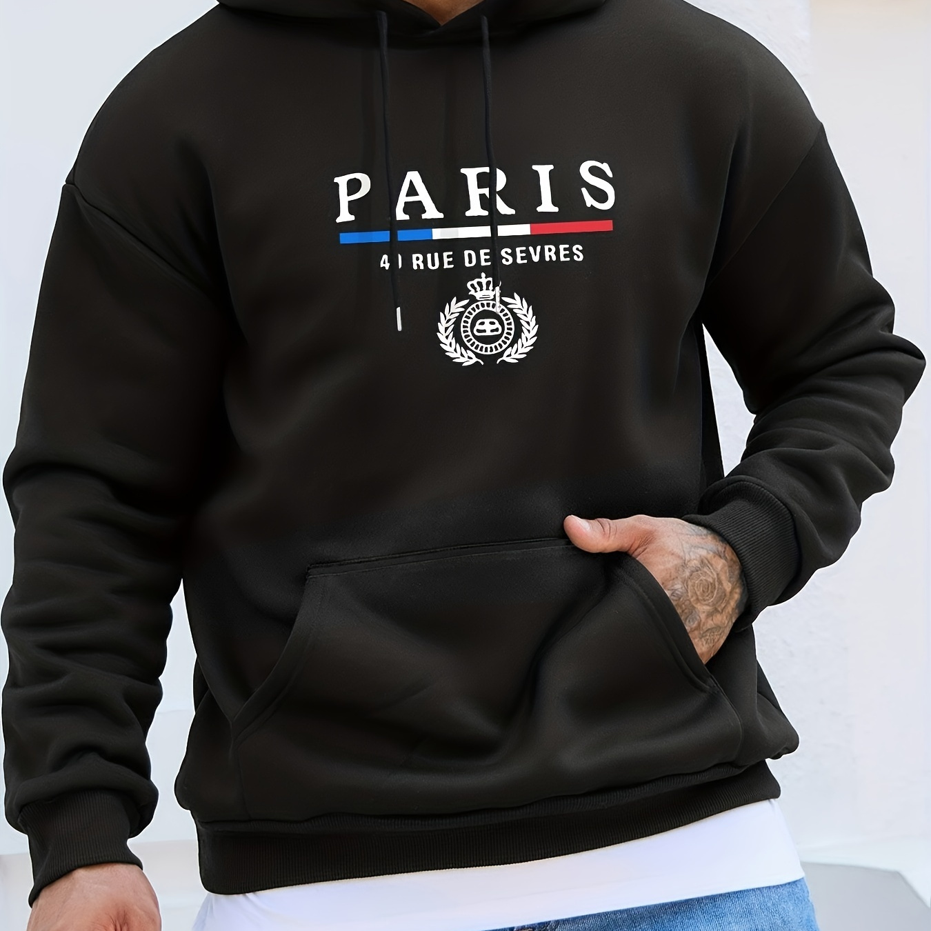 

''paris'' Men's Graphic Hoodie, Comfy Stretch Drawstring Trendy Hooded Pullover