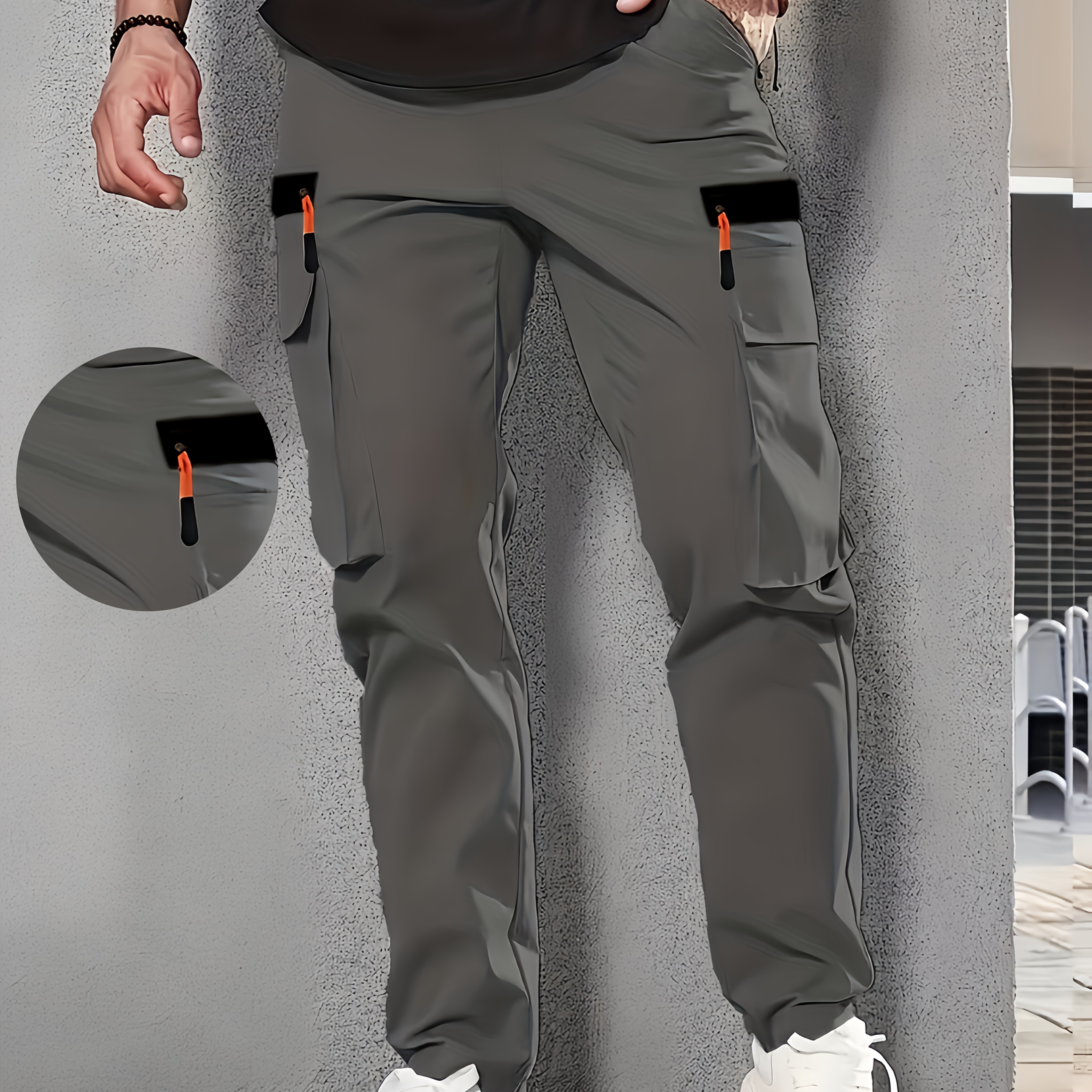 

1pc Men's Casual Cargo Pants, 100% Polyester Solid Color, Elastic Waist, Non-stretch, Multi-, Regular Length, Woven, Loose Fit For Spring/fall - Fashionable Utility Trousers