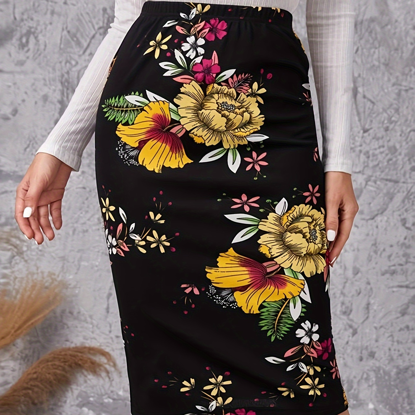 

Floral Print High Waist Skirt, Casual Pencil Skirt For Spring & Summer, Women's Clothing