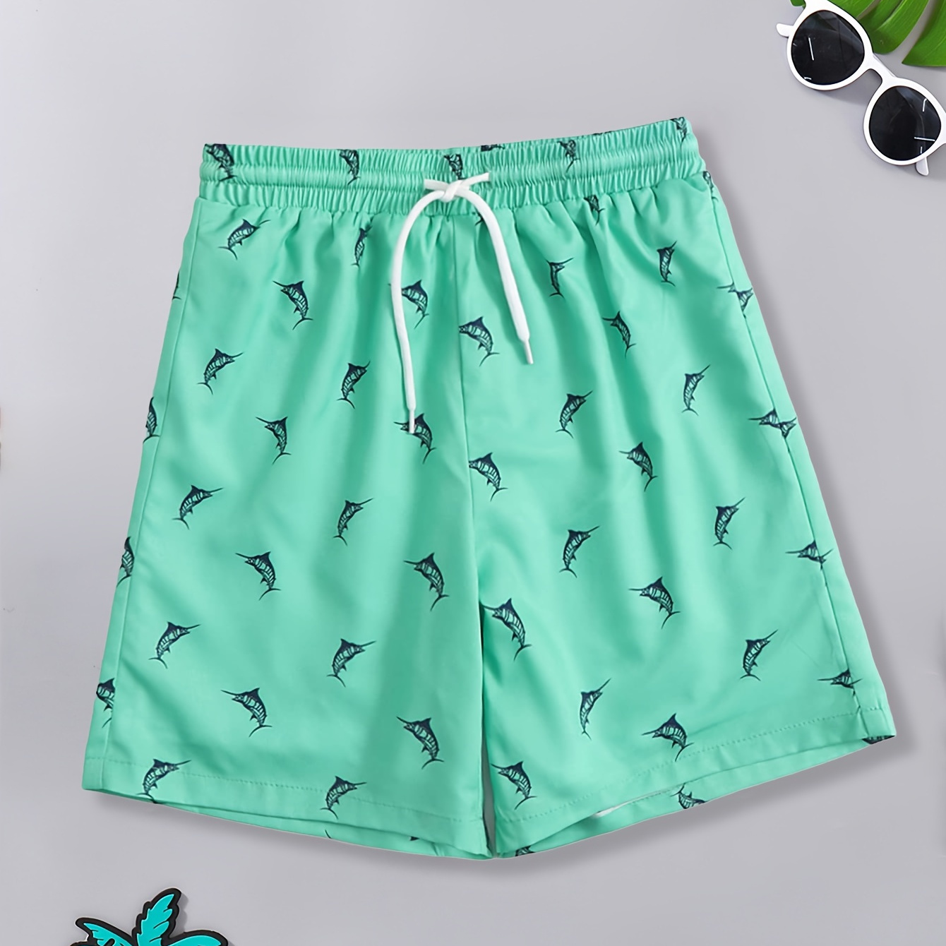 

Trendy Fish Full Pattern Quick Dry Swim Trunks For Boys, Elastic Waist Beach Shorts, Boys Swimwear For Summer Vacation