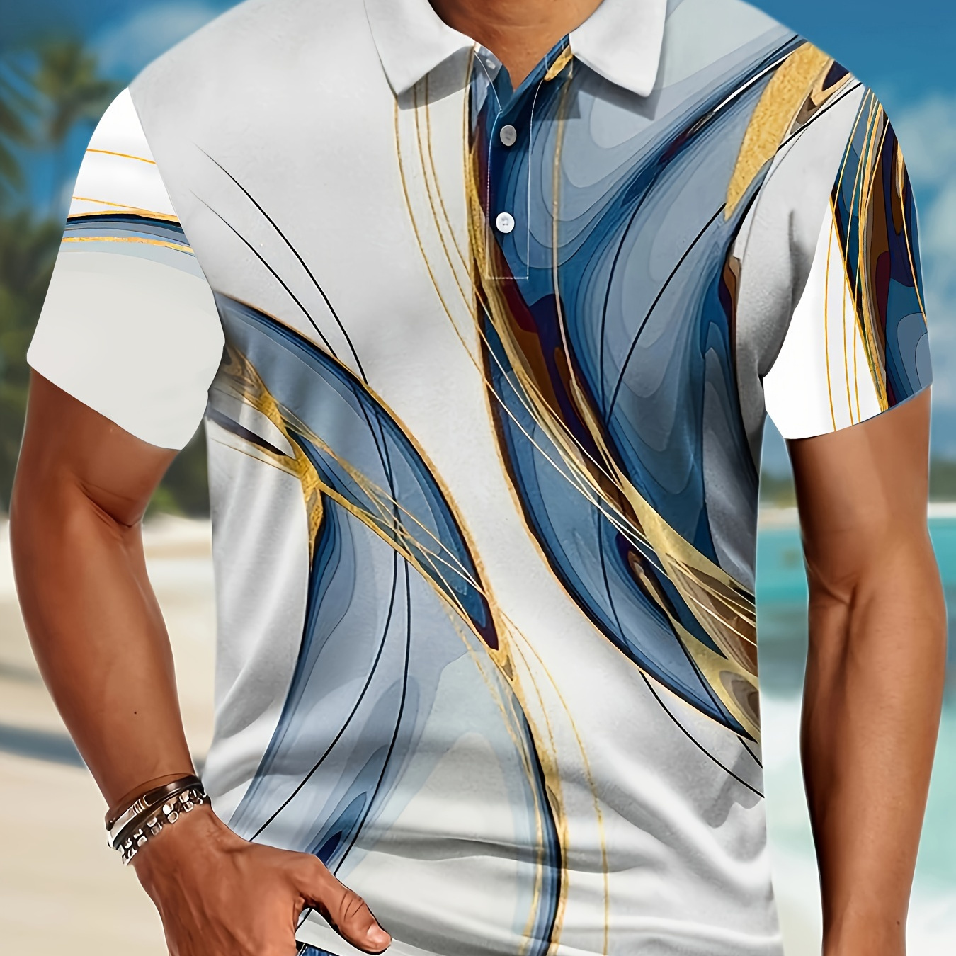 

Plus Size Men's 3d Stripes Pattern Print Golf T-shirt For Summer, Casual Trendy Short Sleeve Tennis Tees