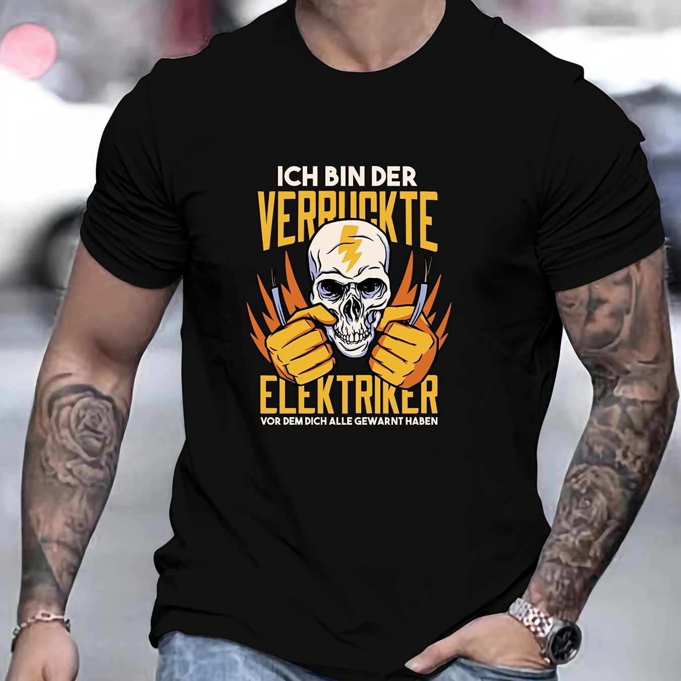 

Verruckte Elektriker Print T Shirt, Tees For Men, Casual Short Sleeve T-shirt For Summer