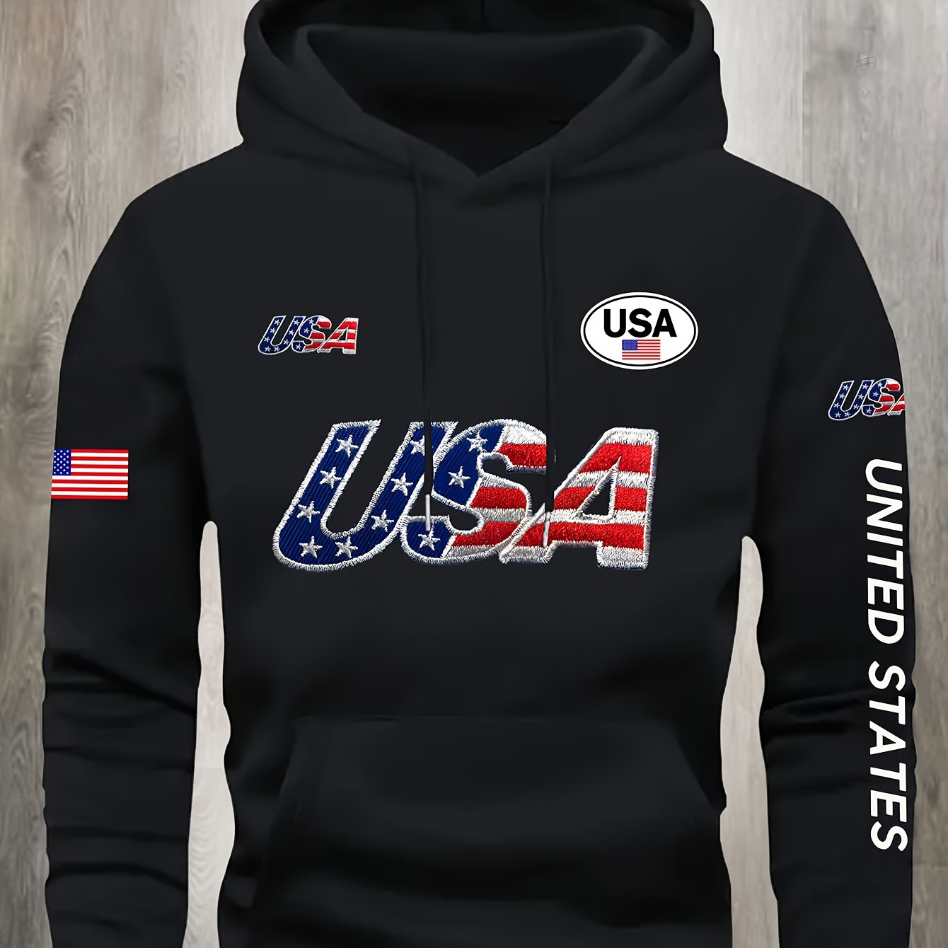 

Usa American Flag Print Hoodie, Men's Hooded Pullover With Fleece, Warm Sweatshirt With Long Sleeves And Kangaroo Pocket For Men For Fall And Winter, As Gifts