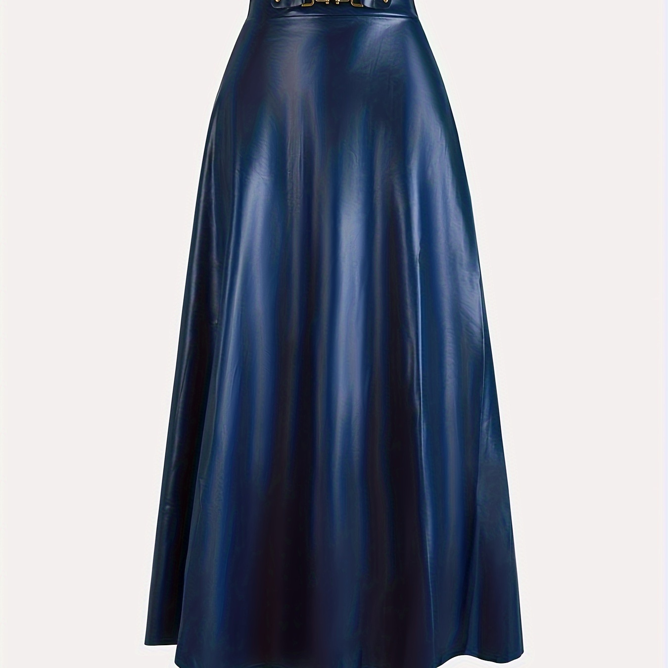 

Blue A-line Skirt For Women - High-waisted, With Chic Golden-tone Detail, Polyester, Machine Washable - Spring/summer