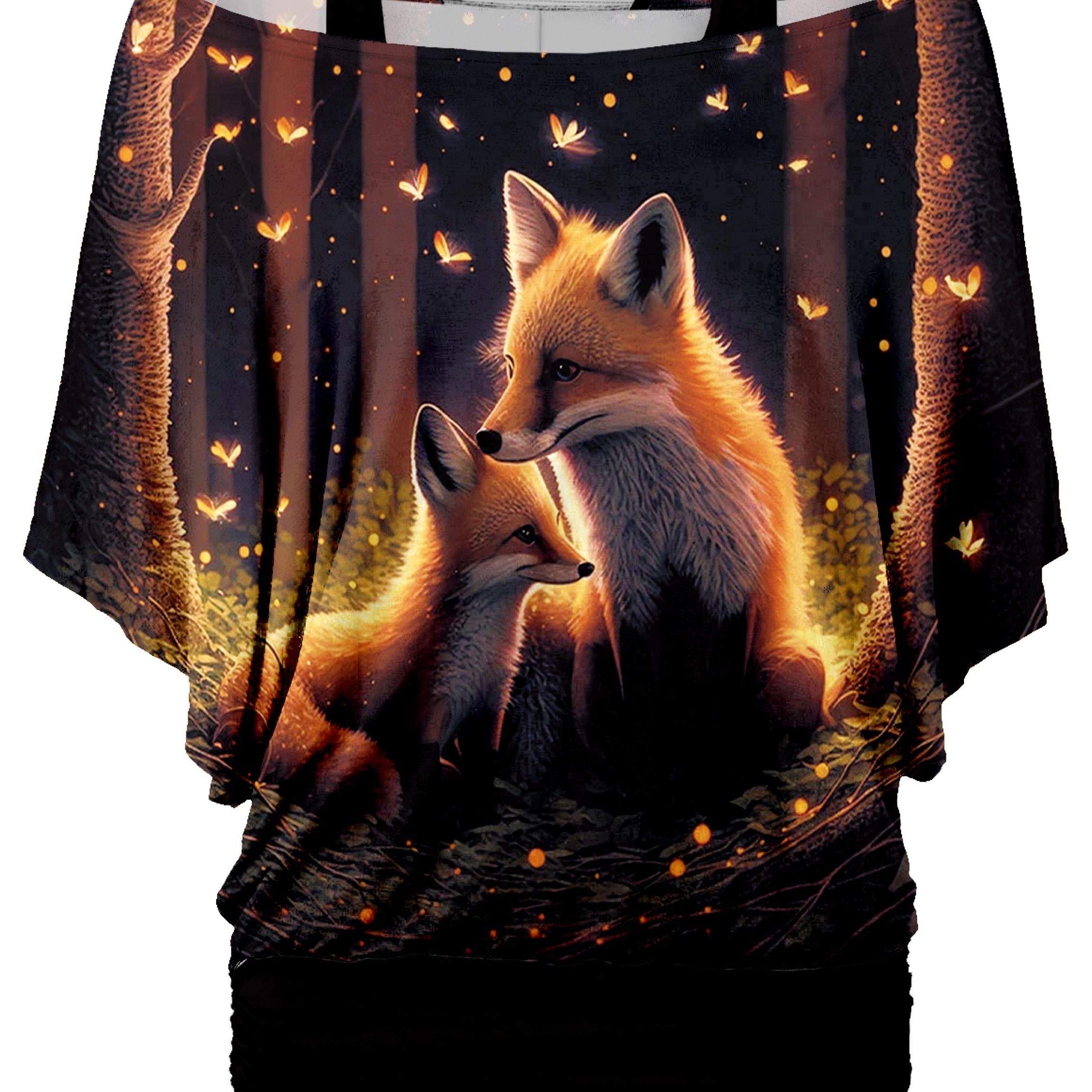 

Fox Print Cold Shoulder T-shirt, Casual Short Sleeve T-shirt For Spring & Summer, Women's Clothing
