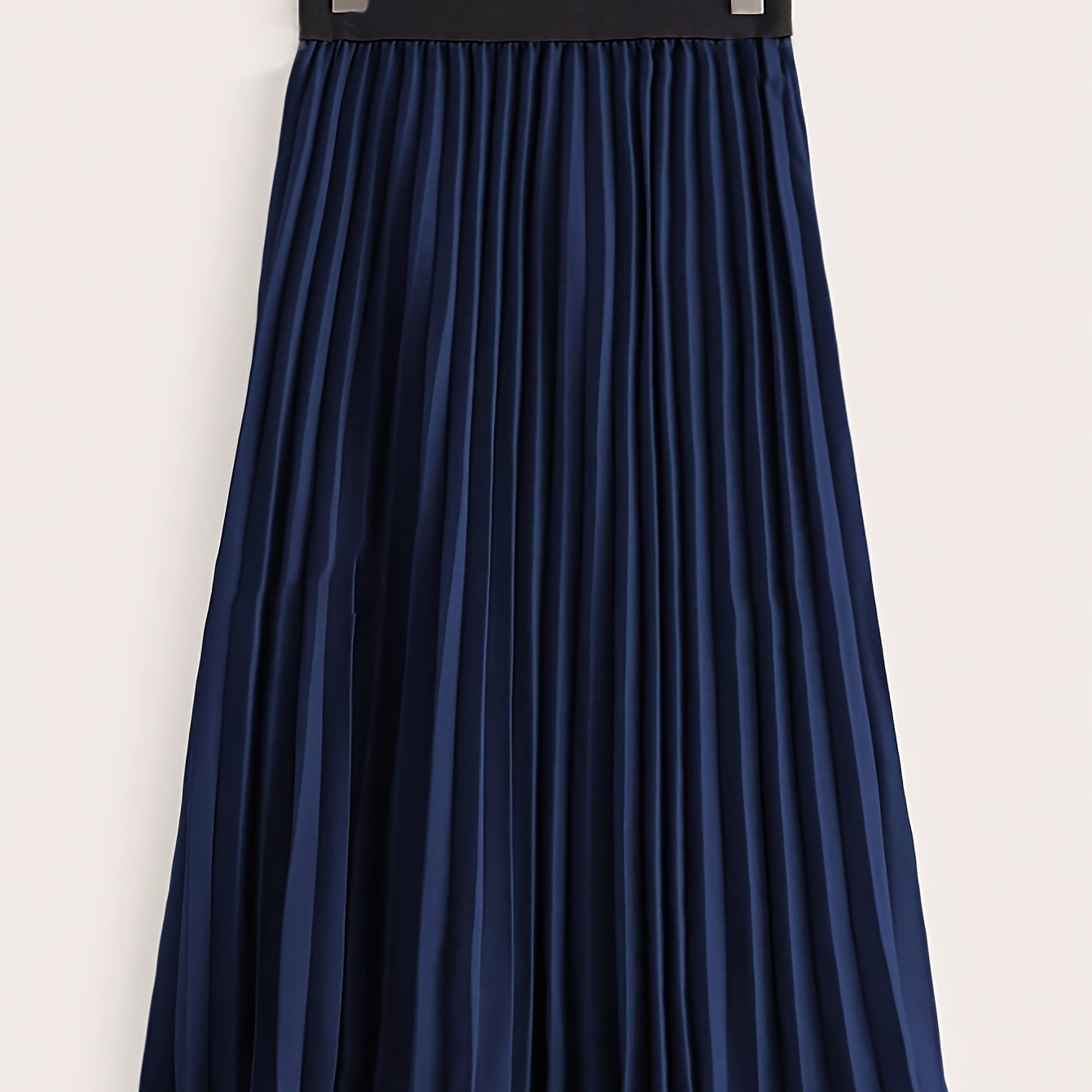 

Women's Navy Blue Pleated Midi Skirt - Casual, A-line, Polyester, Machine Washable, Solid Color, Spring/summer Fashion