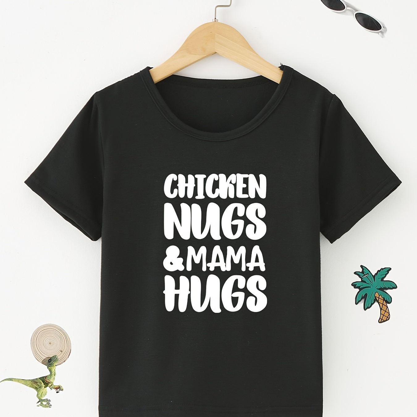 Boys Casual Trendy "CHICKEN NUGS&MAMA HUGS" Print Short Sleeve T-shirt For Summer