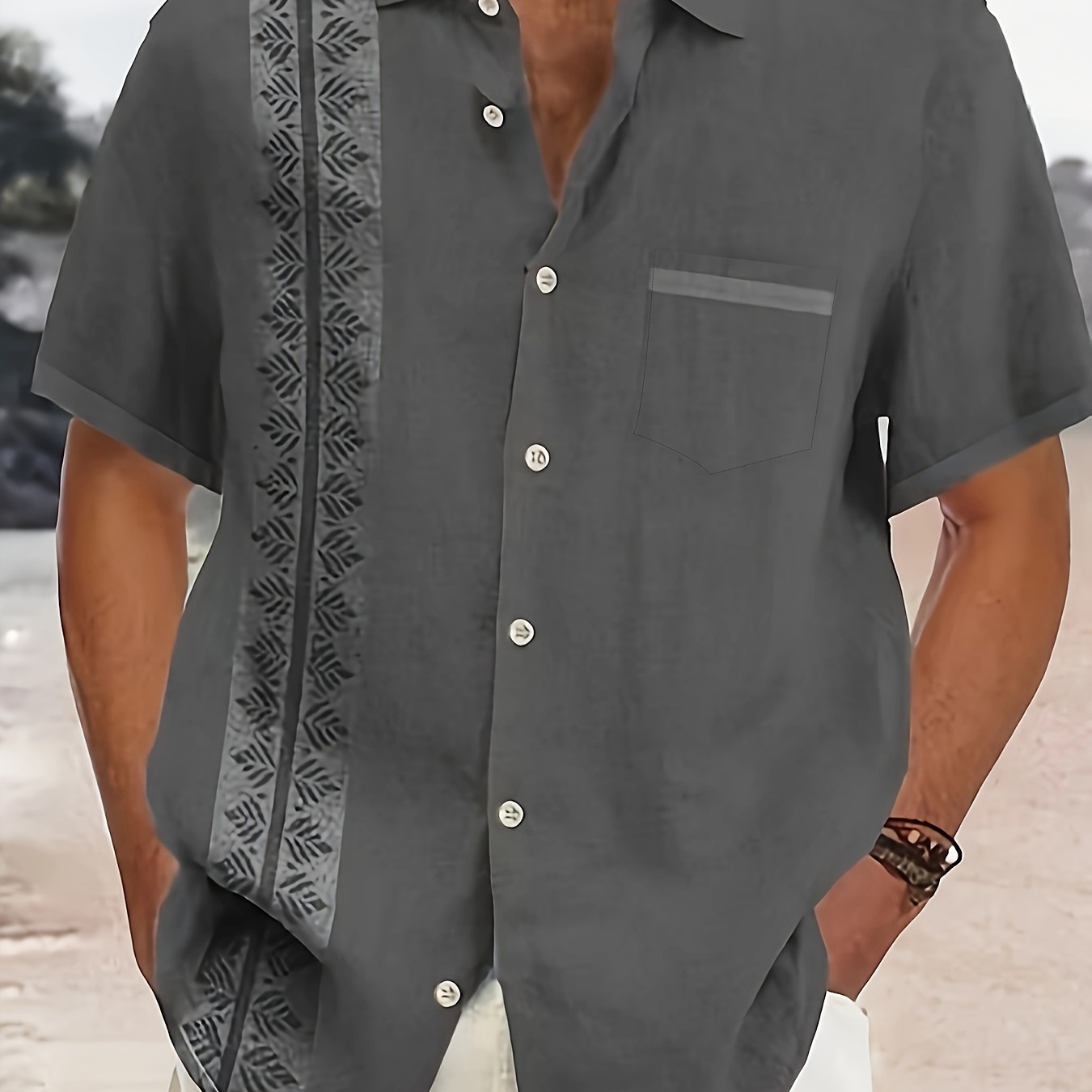 

Plus Size Men's Shirt, Creative Pattern Print Short Sleeve Shirt, Summer Trendy Casual Leisurewear For Big & Tall Male