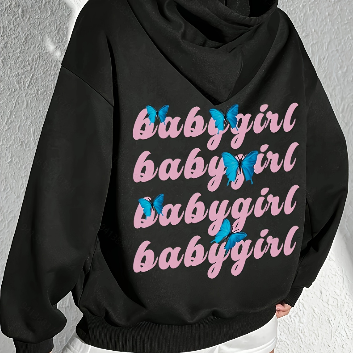 

Butterfly & Baby Girl Print Hoodie, Cute Drawstring Kangaroo Pocket Hoodies Sweatshirt, Women's Clothing
