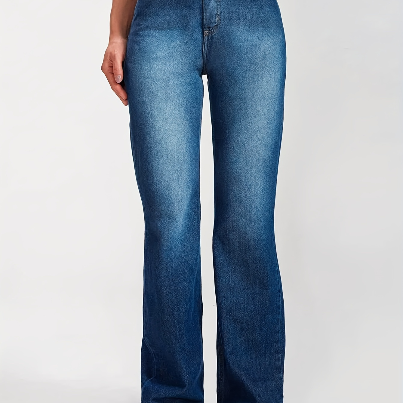 

Blue Loose Slash Pocket Denim Pants, Casual High Rise Washed Staight Leg Jeans, Women's Denim Jeans & Clothing