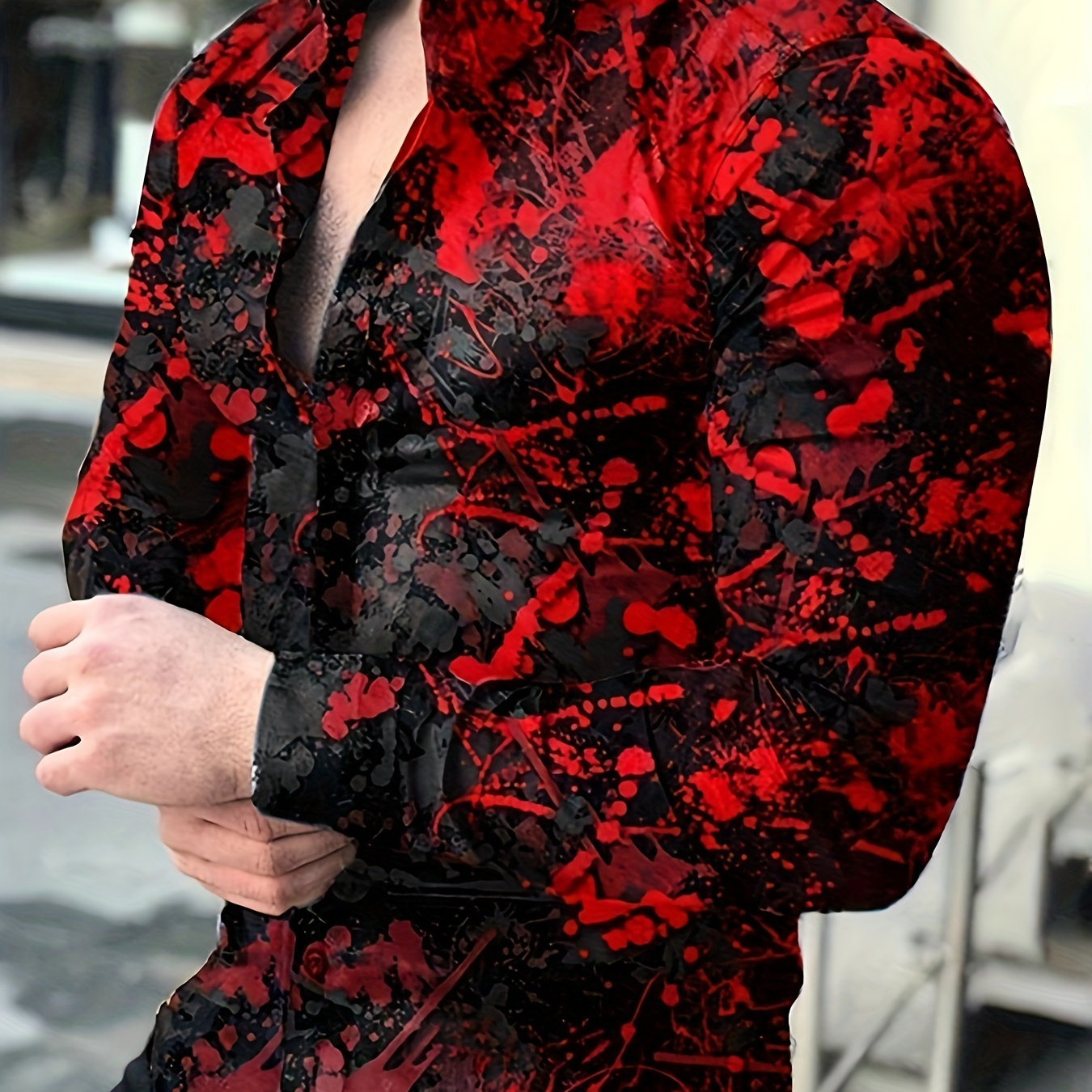 

[] Men's Full Body Gradient Painting Shirt, Casual Wear|vibrant Gradient Shirt| Woven Shirt