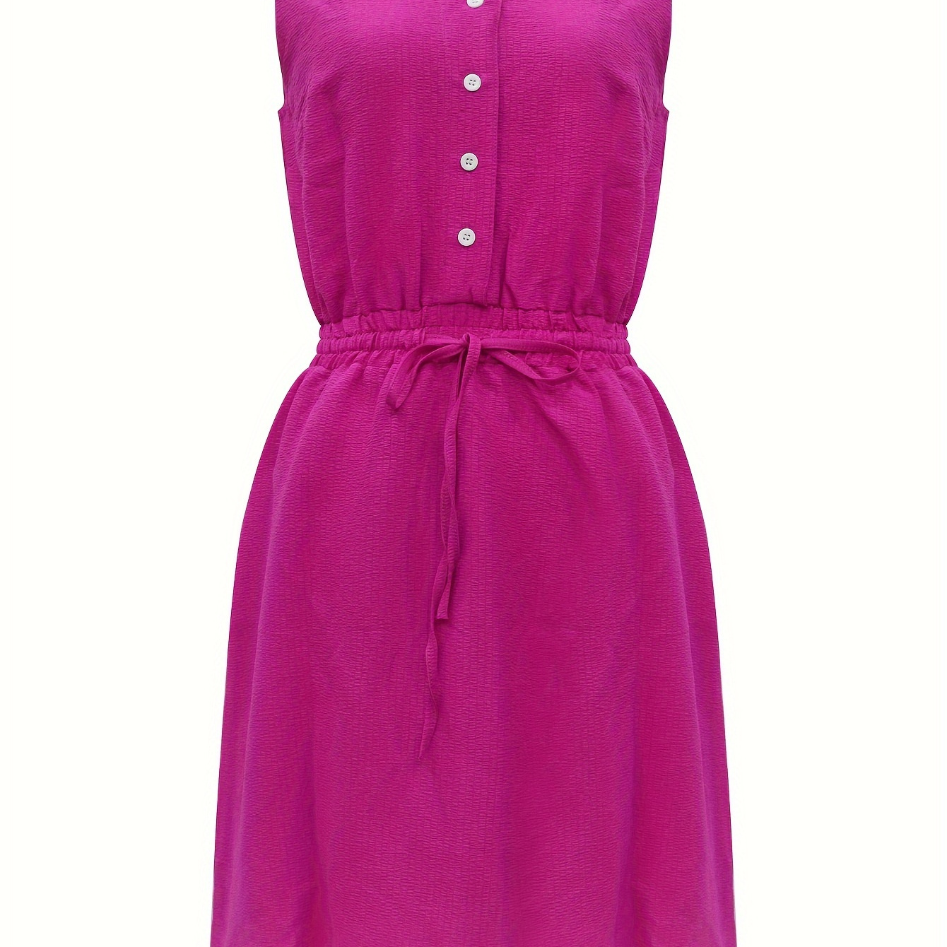 

Plain Color Notched Neck Tank Dress, Elegant Sleeveless Drawstring Waist Dress For Spring & Summer, Women's Clothing