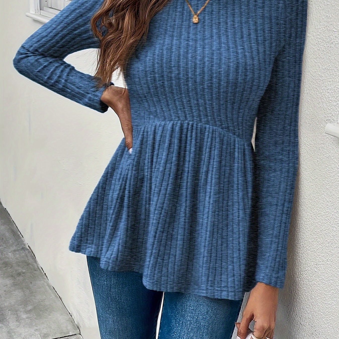 

Rib Knit Sweater, Cinched Waist Long Sweater For Fall & , Women's Clothing