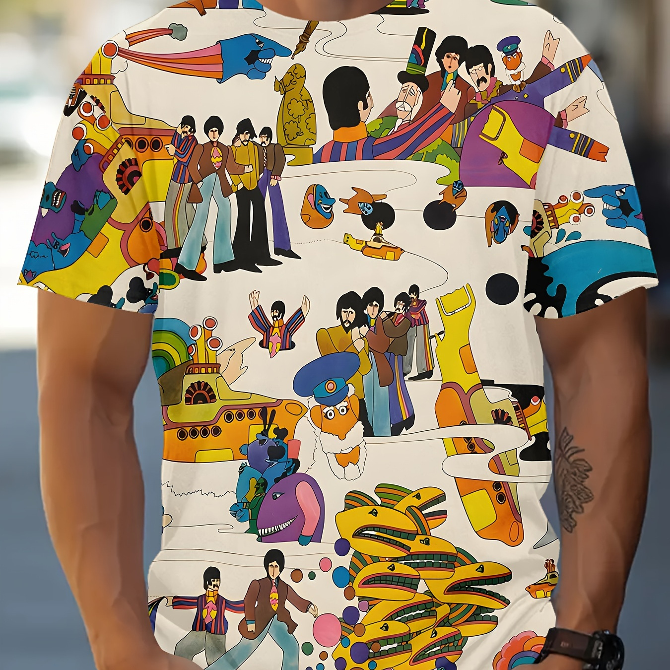 

Men's Cartoon People Graphic Print T-shirt, Short Sleeve Crew Neck Tee, Men's Clothing For Summer Outdoor