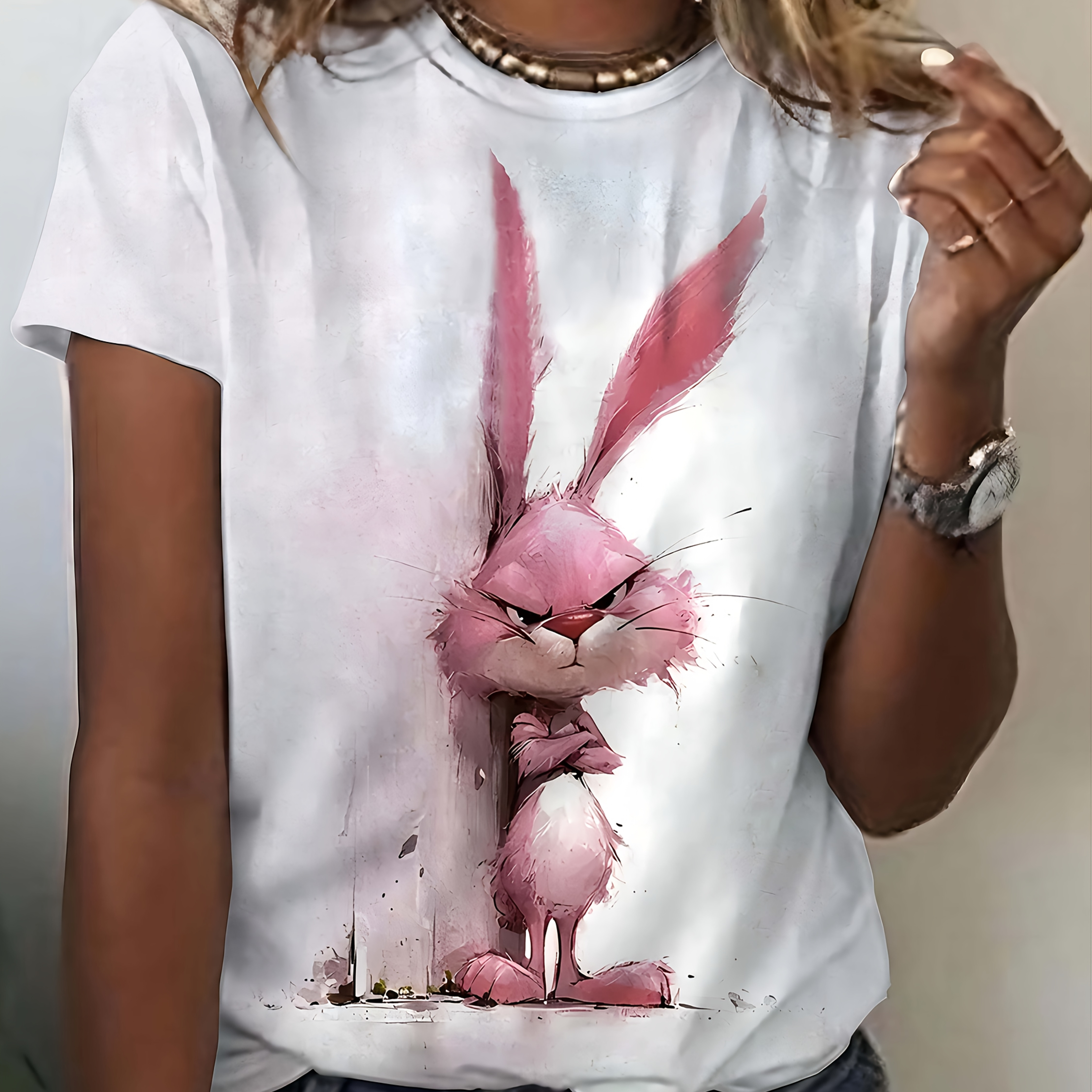 

1pc Print T-shirt For Women, 100% Polyester Knit Fabric, Crew Neck, Slight Stretch, Regular Length, Casual Fashion Top, , Gift-ready