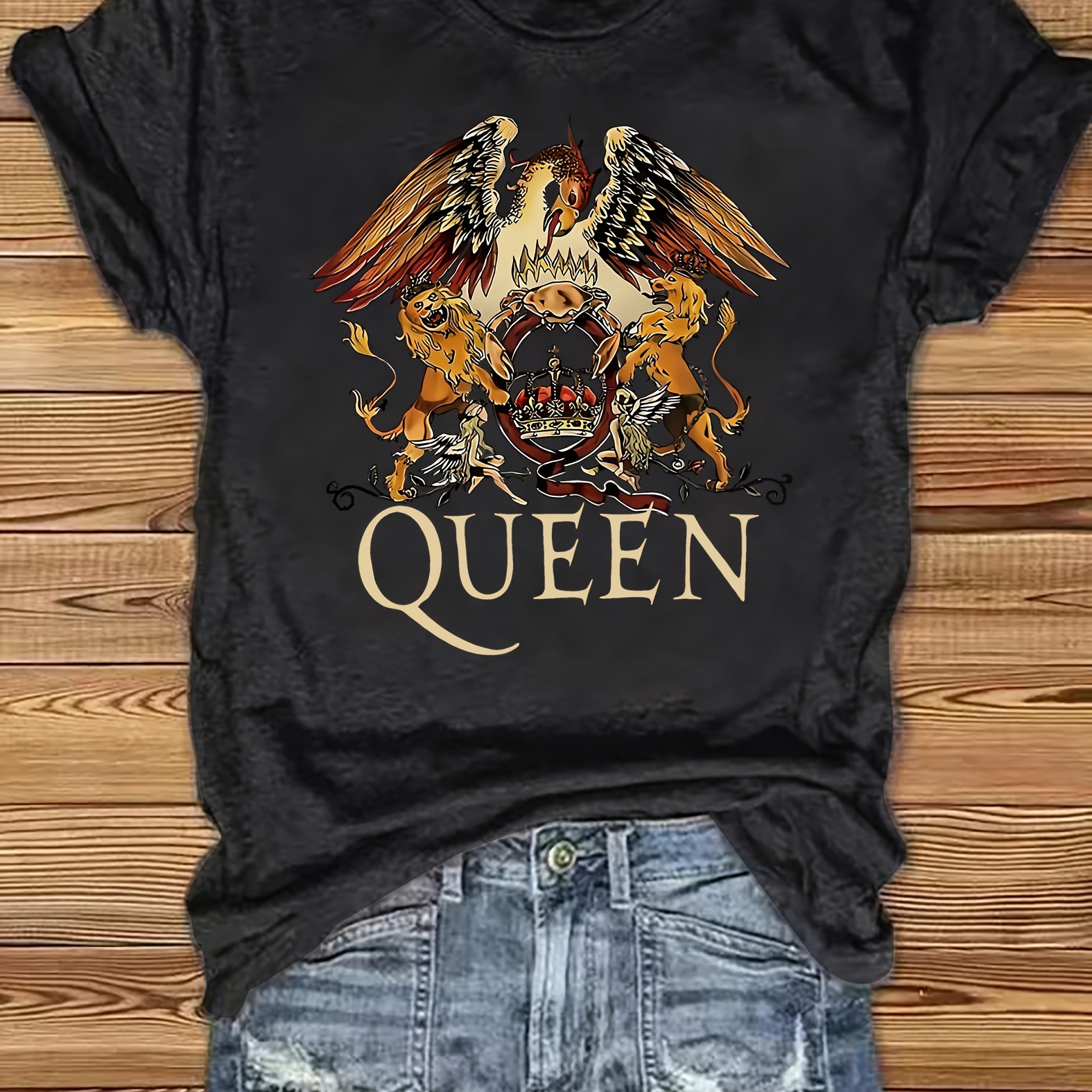 

Vintage Graphic & Queen Letter Print T-shirt, Crew Neck Short Sleeve T-shirt For Spring & Summer, Women's Clothing