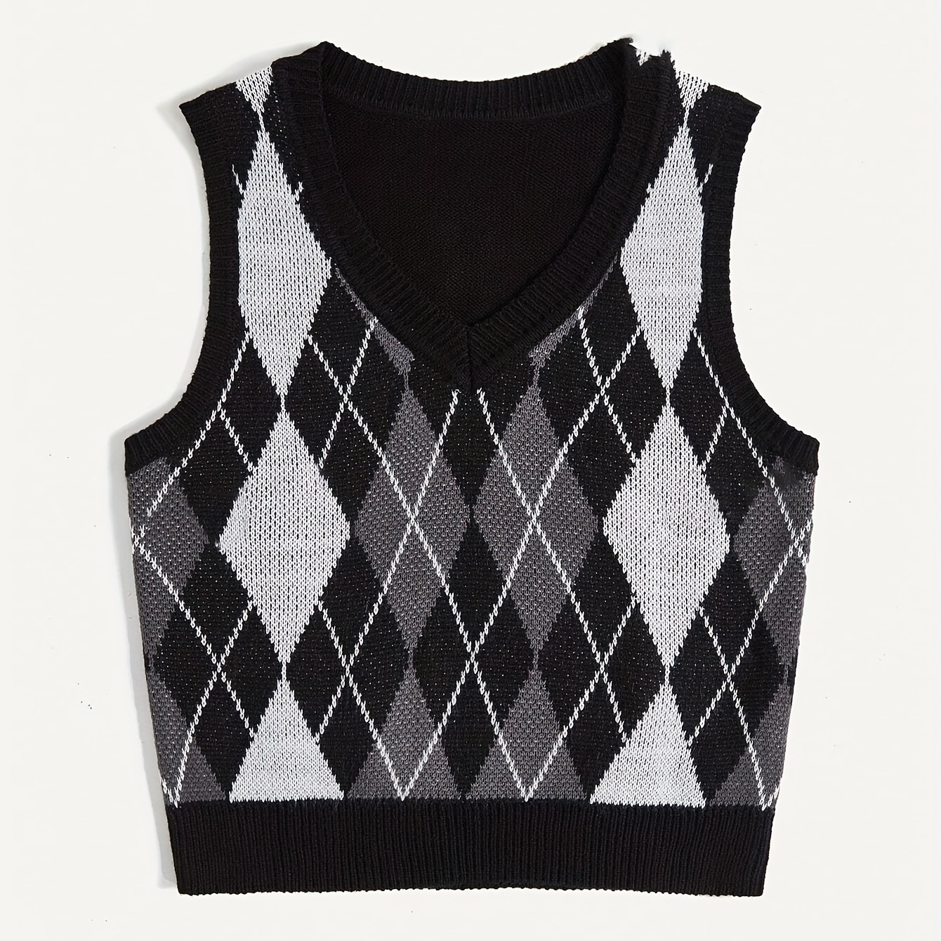 

Gilet en à Motif Argyle et Col en V, Débardeur Manches Décontracté pour & , Vêtements pour Femmes