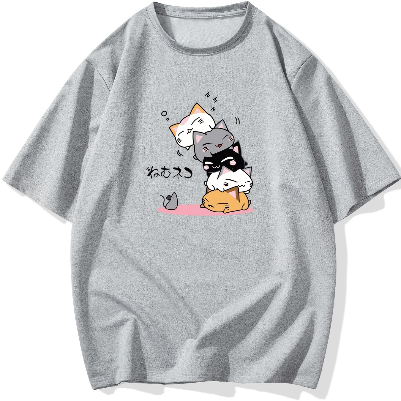 

Men's Plus Size Cute Cats Print Stretch T-shirt, Oversized Short Sleeve Tops For Spring Summer, Causal Loose Clothing For Big And Tall Guys
