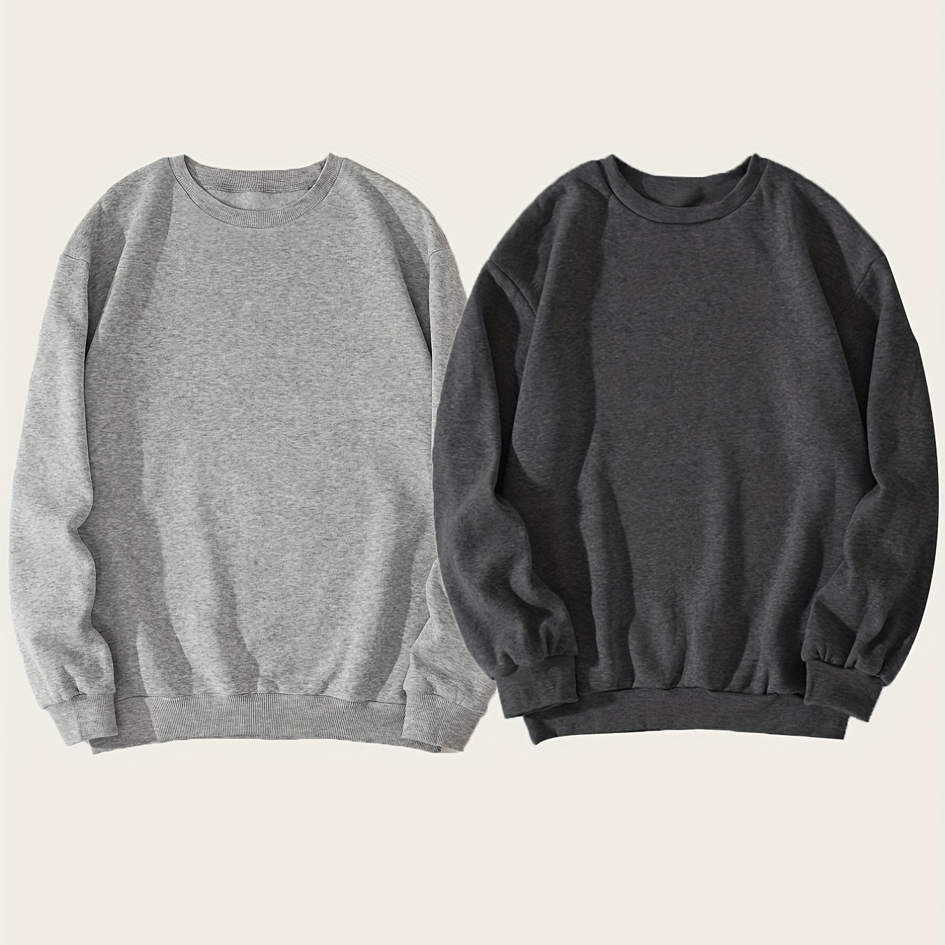 

2 Packs Solid Color Sweatshirt, Crew Neck Casual Sweatshirt For Fall & Spring, Women's Clothing