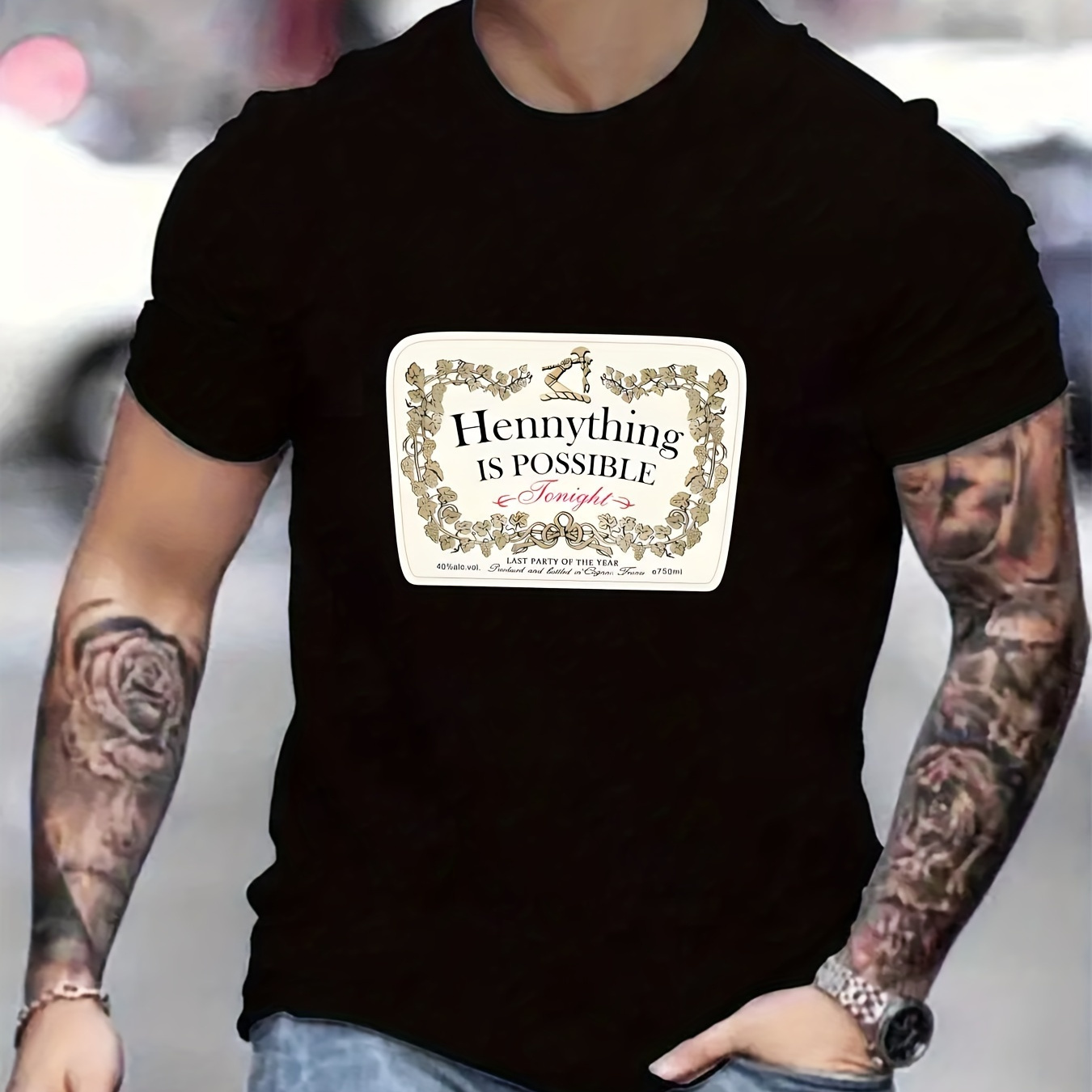 

Hennything Is Possible Print, Men's Novel Graphic Design T-shirt, Casual Comfy Tees For Summer, Men's Clothing Tops For Daily Activities