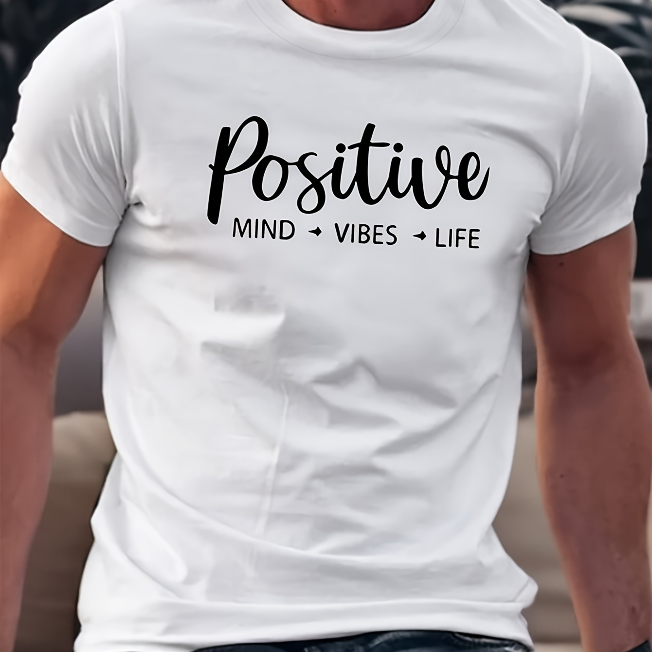 

Positive Print T Shirt, Tees For Men, Casual Short Sleeve T-shirt For Summer